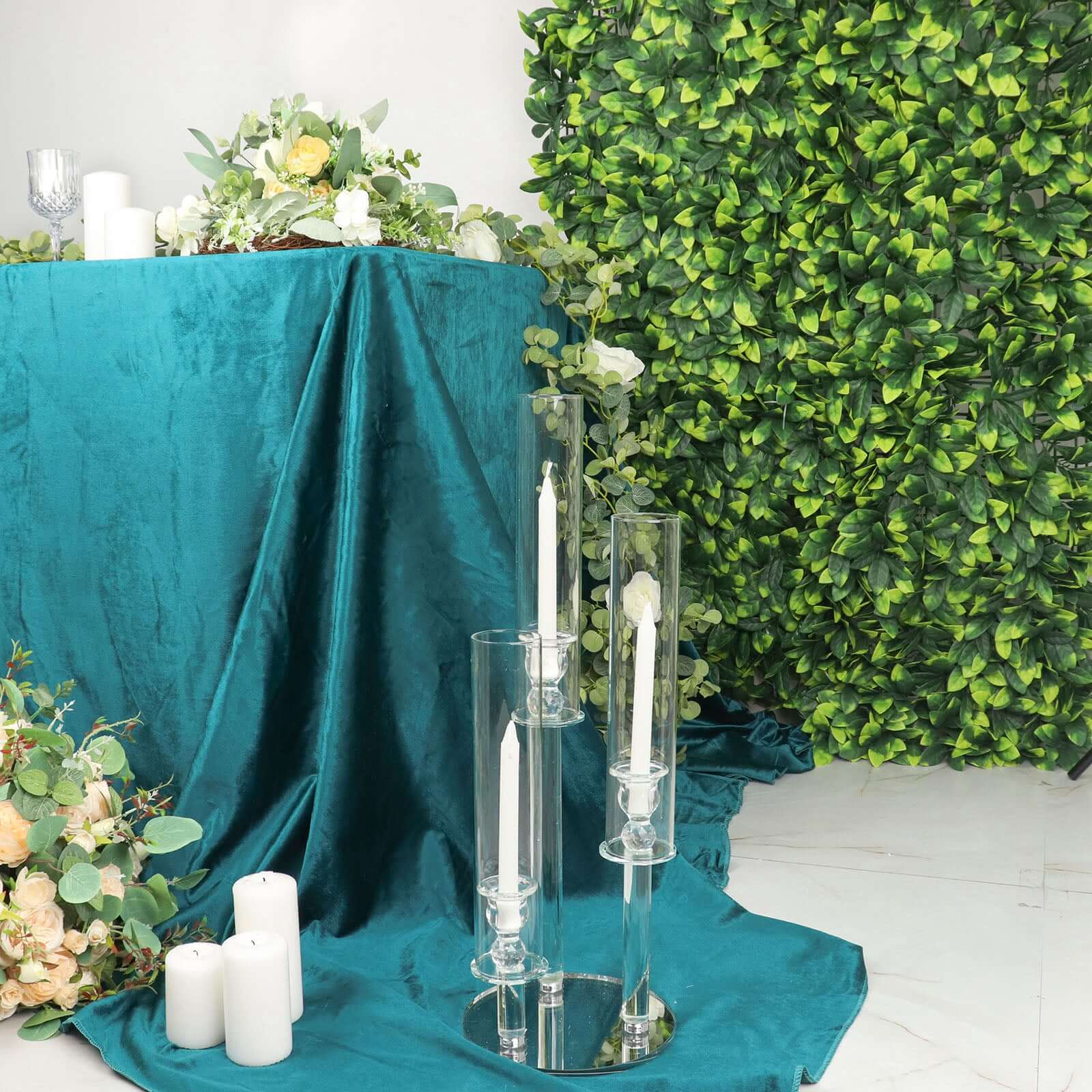 3-Arm Round Crystal Glass Candelabra Clear Taper Design - Sophisticated Pillar Candle Holder Table Centerpiece for Weddings 23"