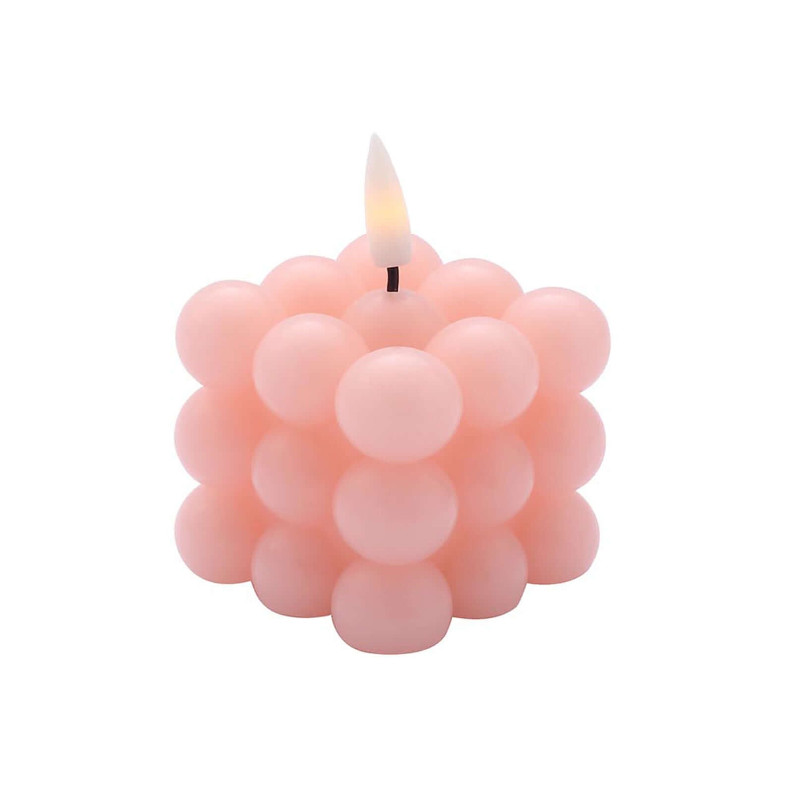 2-Pack LED Flameless Cube Candles Flickering Warm White Blush - Battery Operated Bubble Design 2"