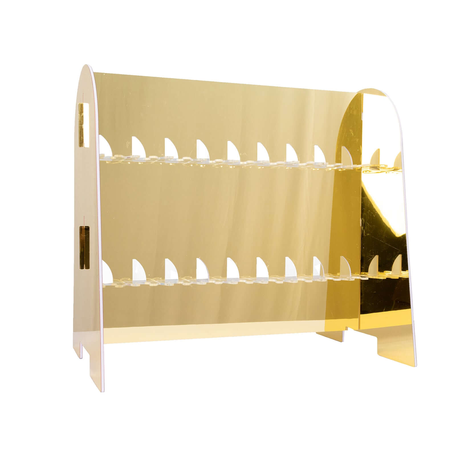 2-Tier Champagne Glass Holder Display Stand Table Top in Gold Mirror Finish - Modern Stemware Rack Cocktail Drink Holder with 18 Hooks for Events & DIY Bars 25"
