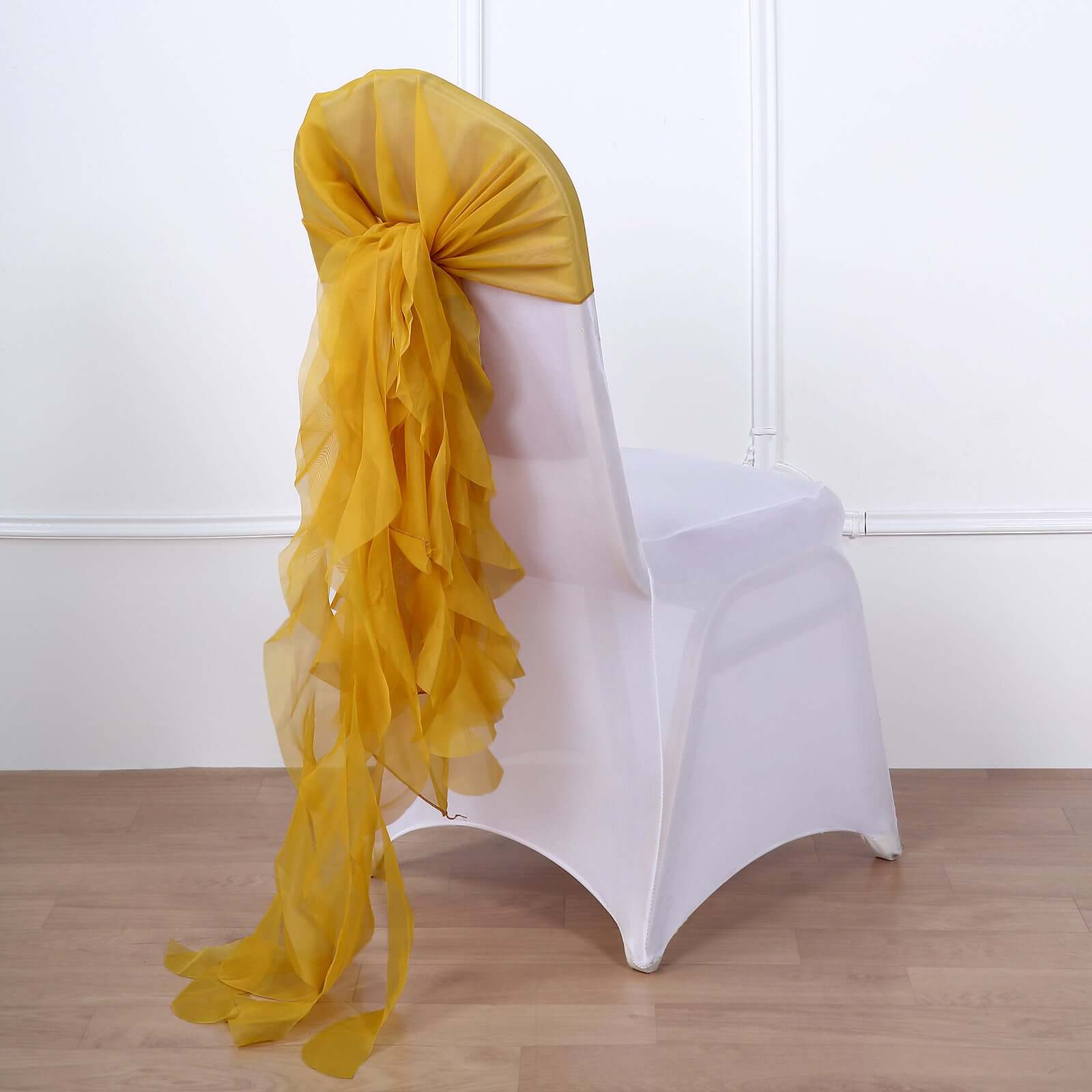 Chiffon Chair Sash with Curly Design Mustard Yellow - Stylish Chair Decorations