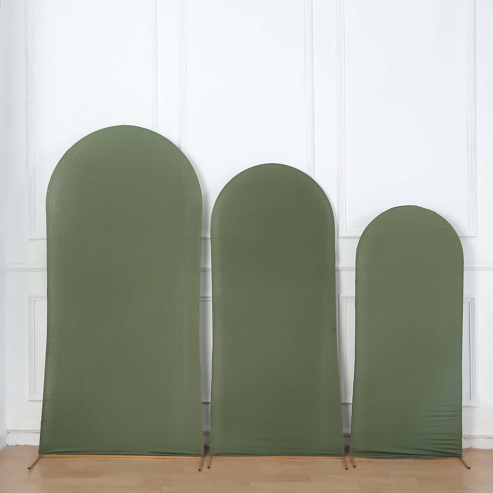 Set of 3 Matte Olive Green Spandex Fitted Chiara Backdrop Stand Cover For Round Top Wedding Arch - 5ft, 6ft, 7ft