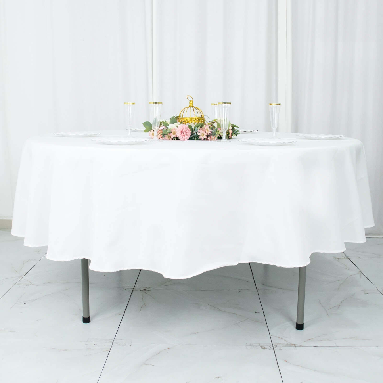 Premium Polyester 90" Round Tablecloth White - Stain and Wrinkle-Resistant 220GSM Table Cover for Weddings & Event Decor