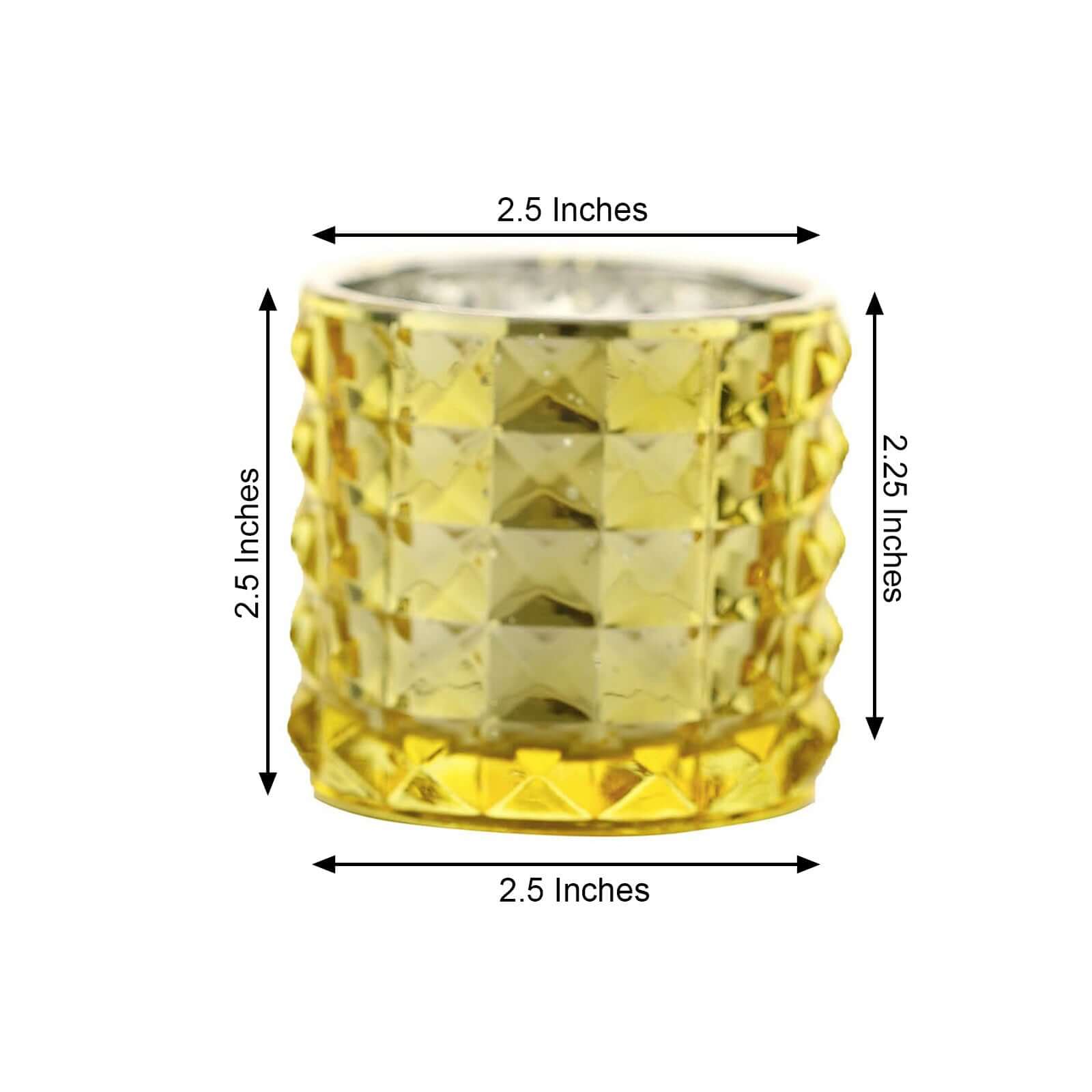 6 Pack 3" Studded Gold Mercury Glass Votive Holders, Faceted Tealight Candle Holders