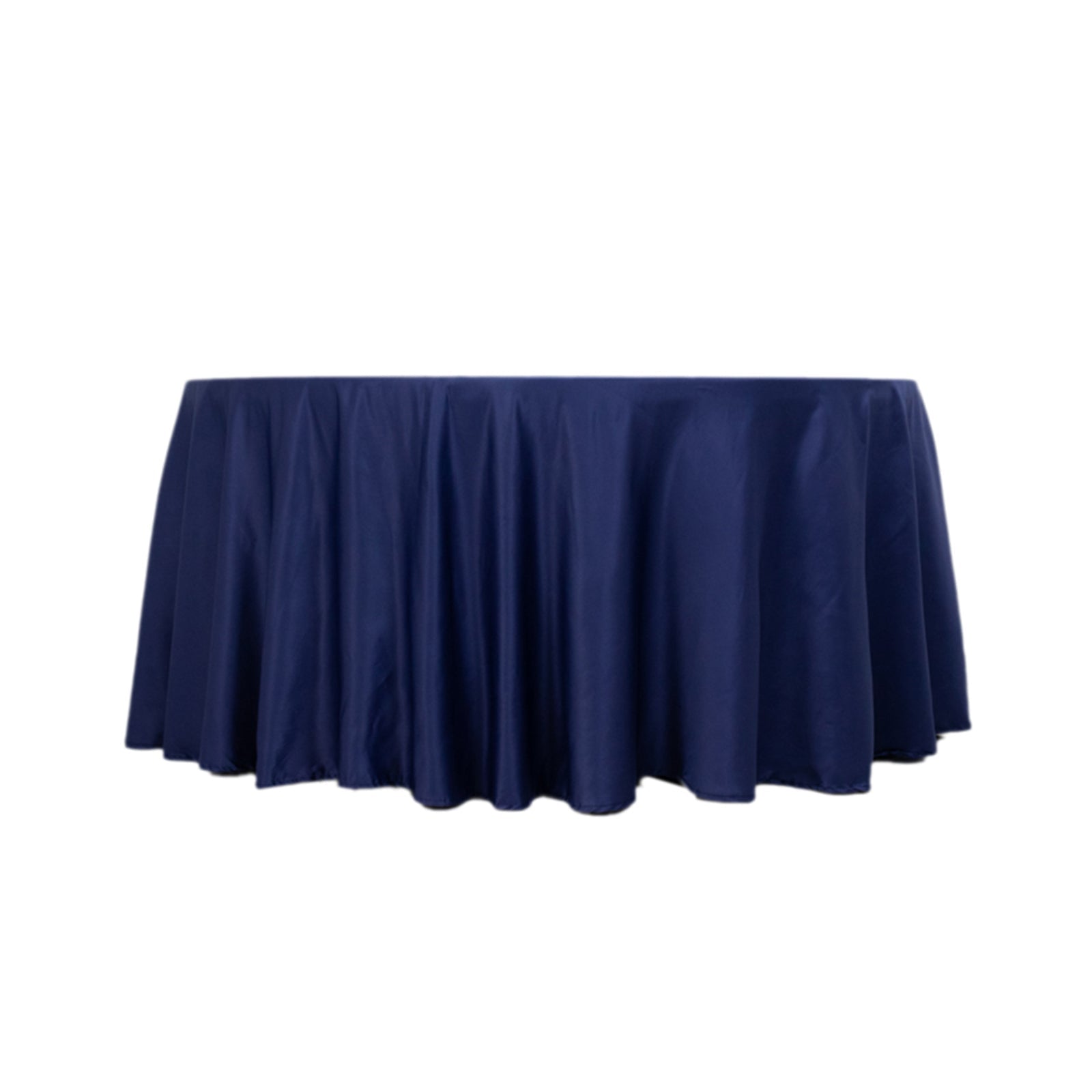 Lamour Satin 120" Round Tablecloth Navy Blue - Seamless Table Cover with Soft Tempered Sheen