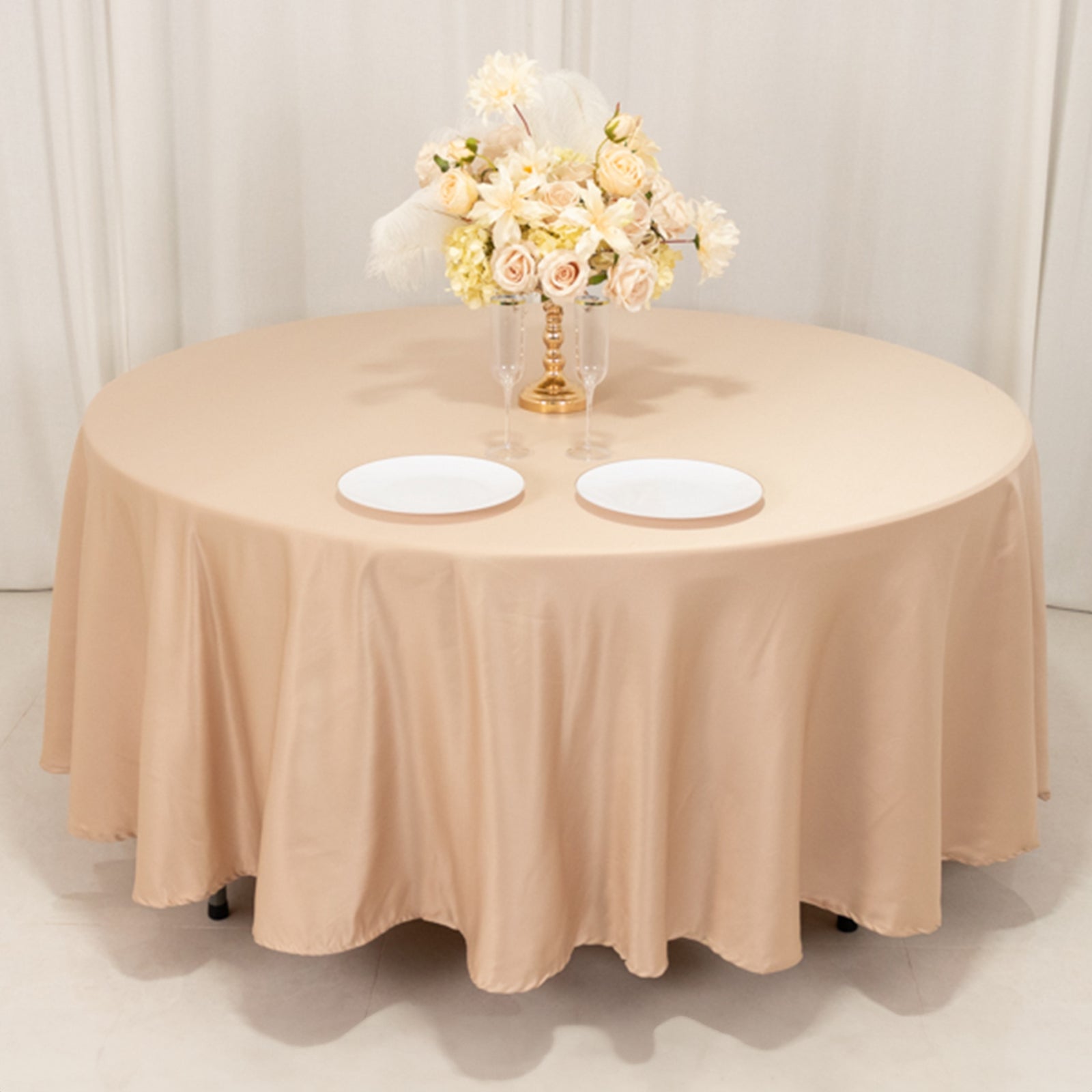 Lamour Satin 108" Round Tablecloth Nude - Durable & Silk-Like Table Cover