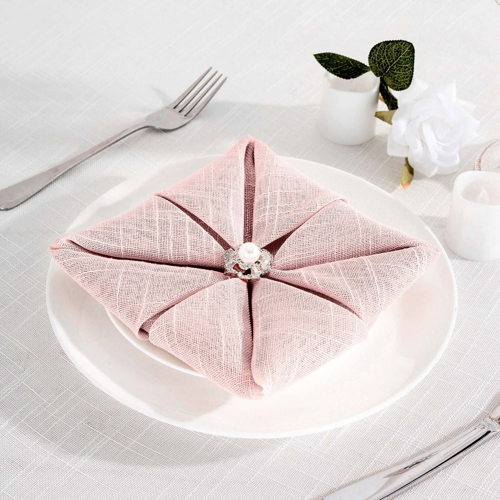 5 Pack Faux Linen 20"x20" Napkins Blush - Slubby Textured & Wrinkle Resistant Cloth Napkins