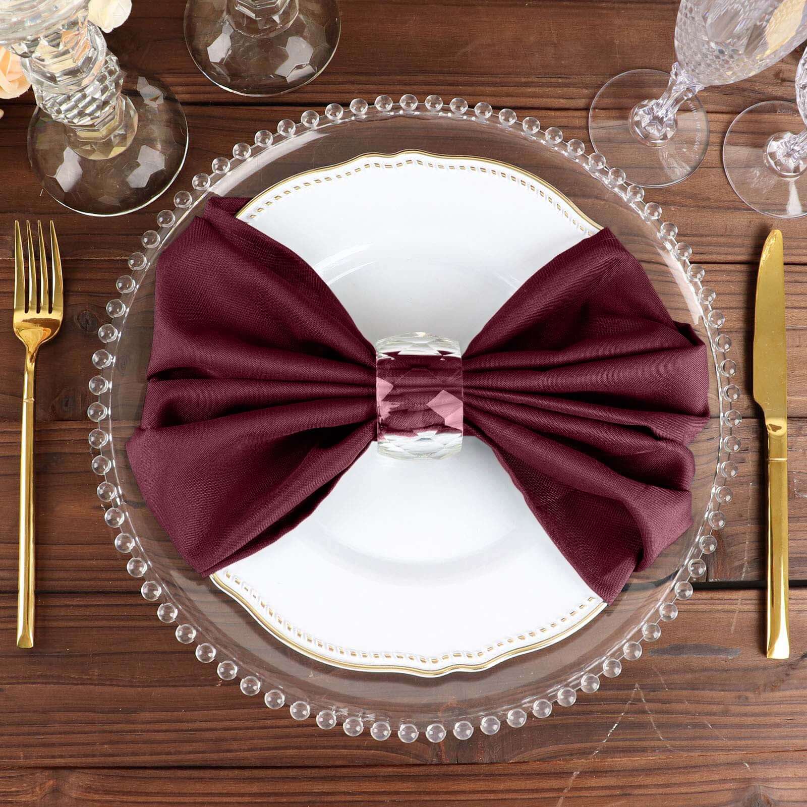 5 Pack Polyester 20"x20" Napkins Burgundy - Wrinkle Resistant & Easy Care Cloth Napkins