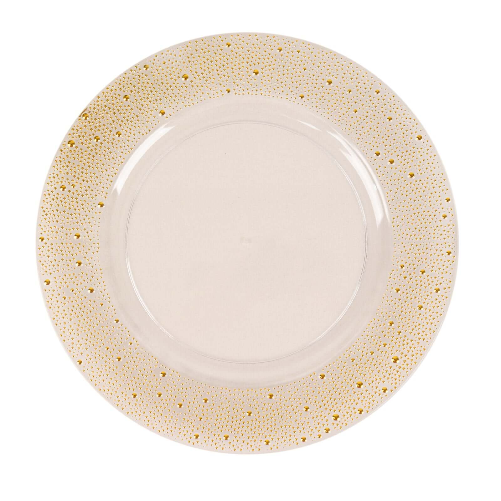 6-Pack Plastic Round Charger Plates 13" in Clear with Gold Pearl Beaded Rim, Upscale Dinner Serving Plates