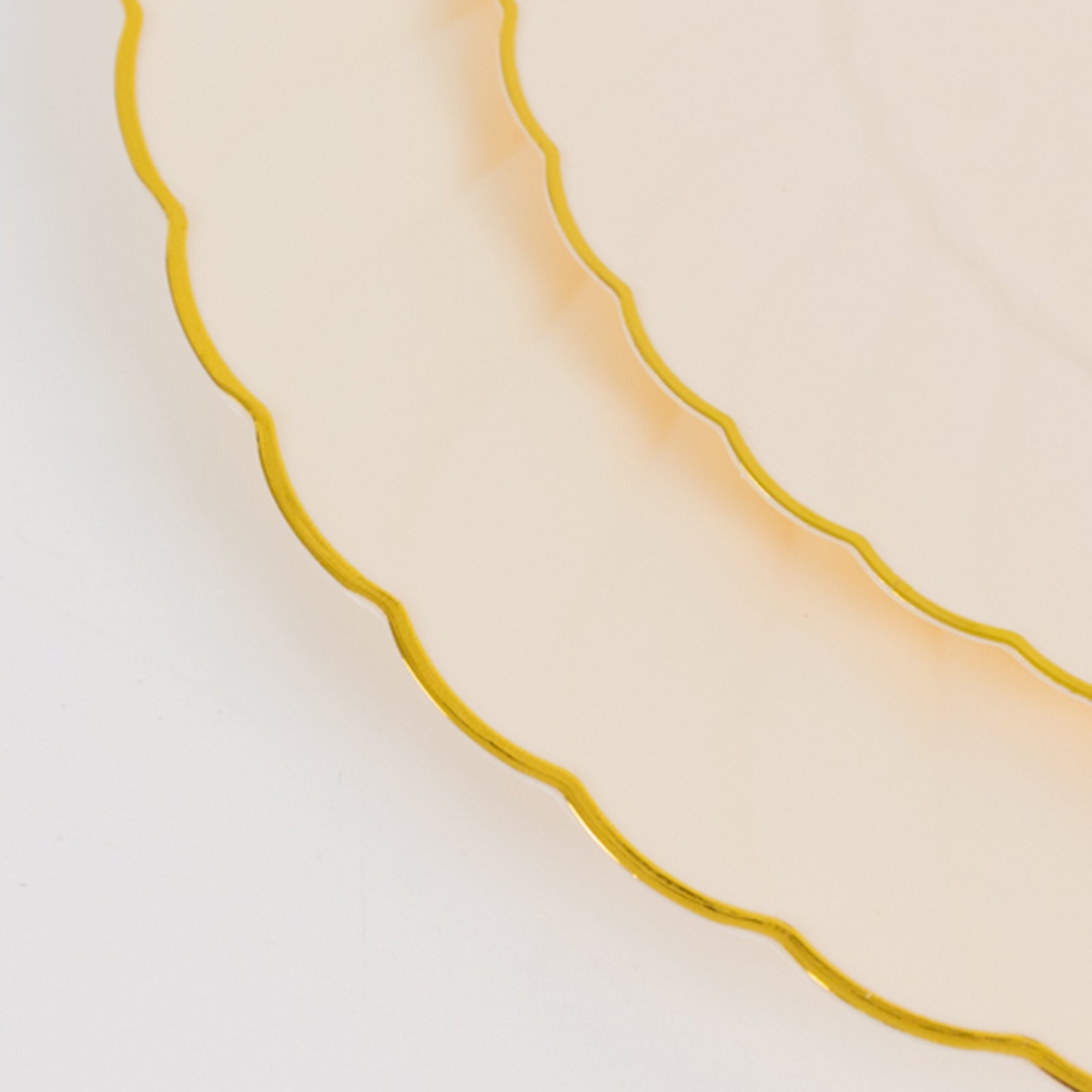 10-Pack Plastic 7.5" Round Salad Dessert Plates in Ivory with Gold Flair Rim - Disposable Party Plates