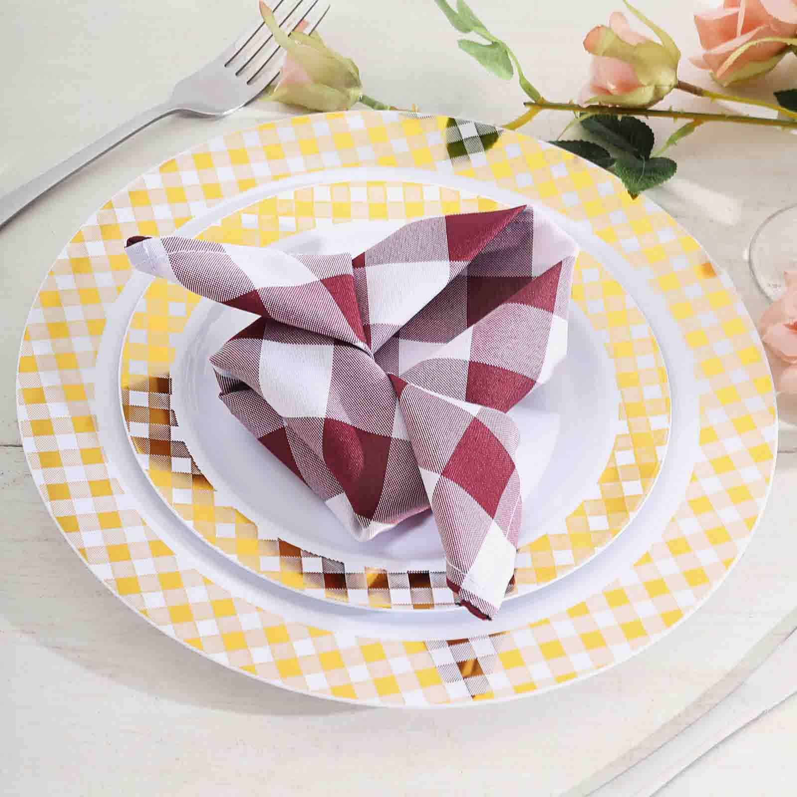 5 Pack Polyester 15"x15" Napkins Burgundy/White Buffalo Plaid Gingham Style Cloth Napkins
