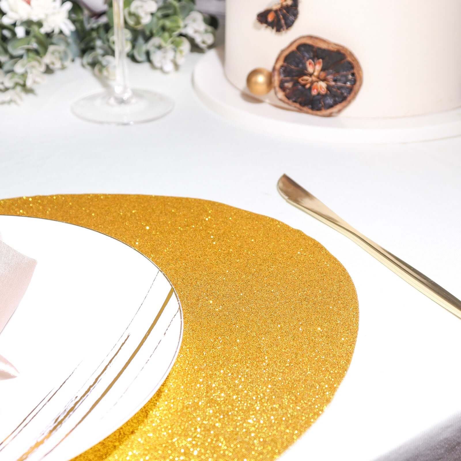 6-Pack Placemats Glitter Design Gold Sparkle Oval - Non-Slip Decorative Table Mats for Dining 12"x18"