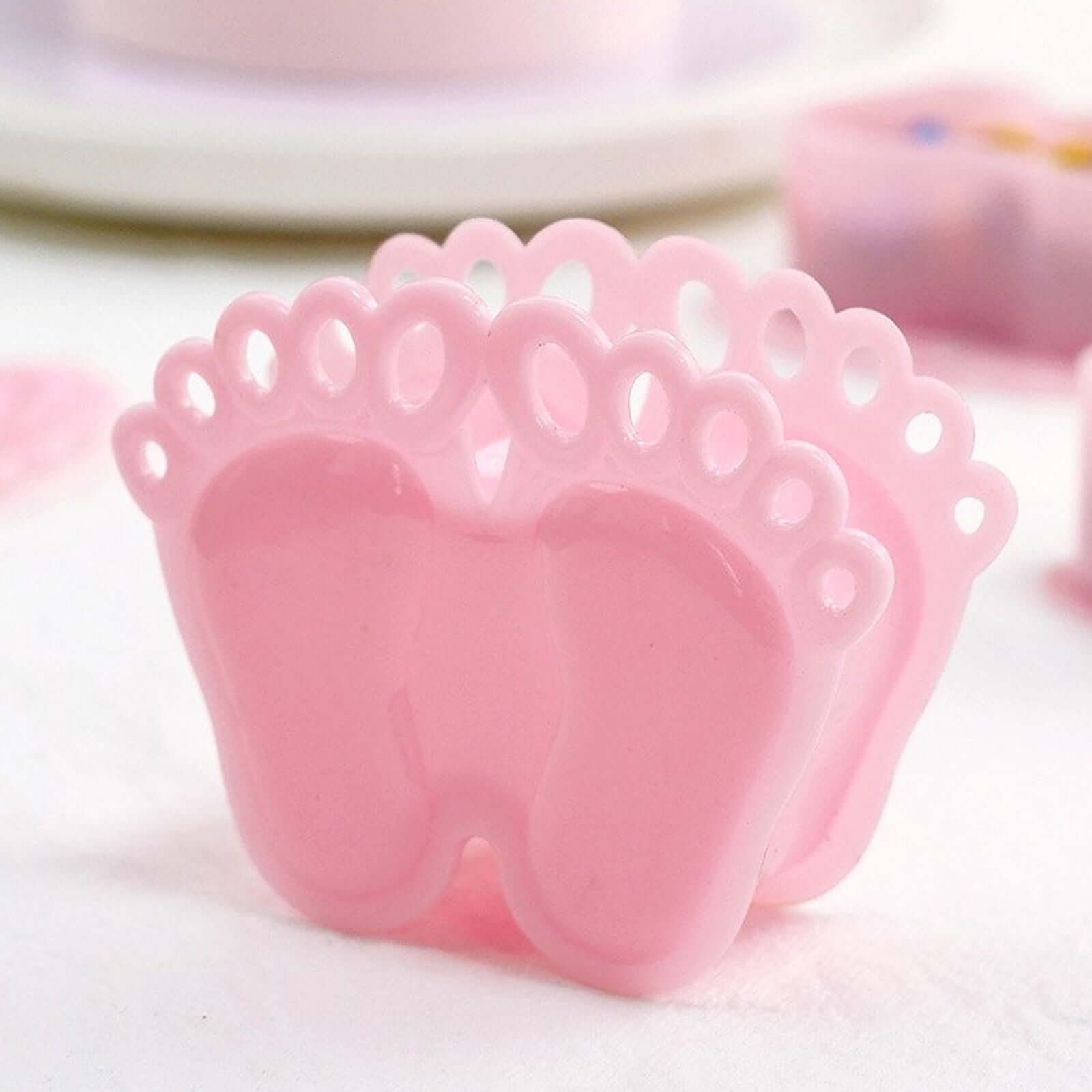 12-Pack Fillable Mini Candy Container in Baby Feet Style Clear/Pink - Unique Candy Treat Favor Boxes for Baby Shower 3.5"