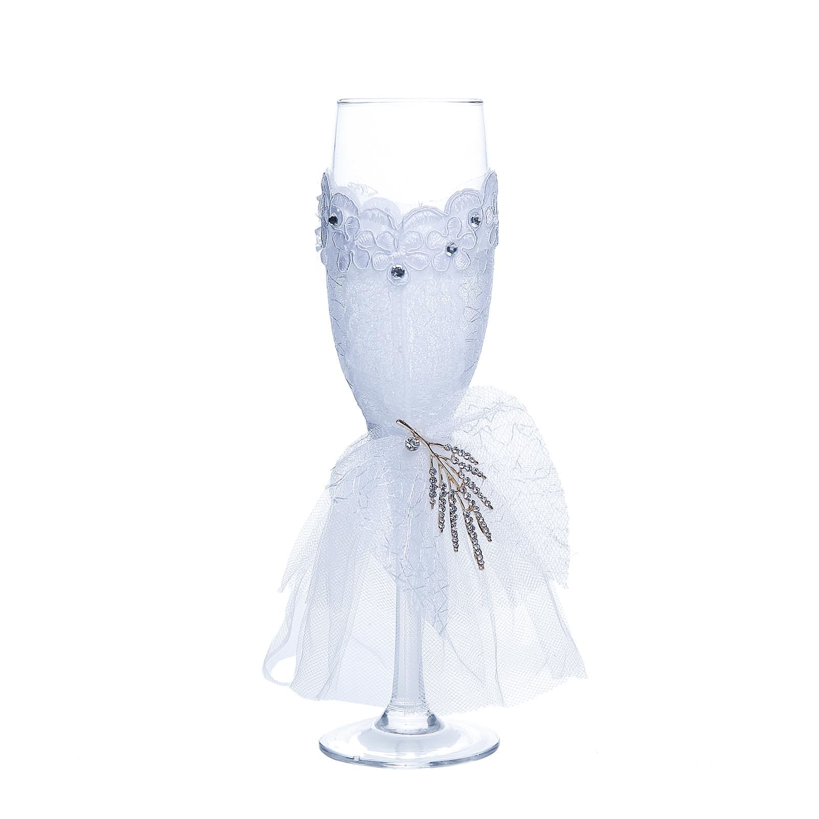 Set of 2 Clear Champagne Flutes with Black Bride and Groom Koozies - Wedding Toast Glasses 9"
