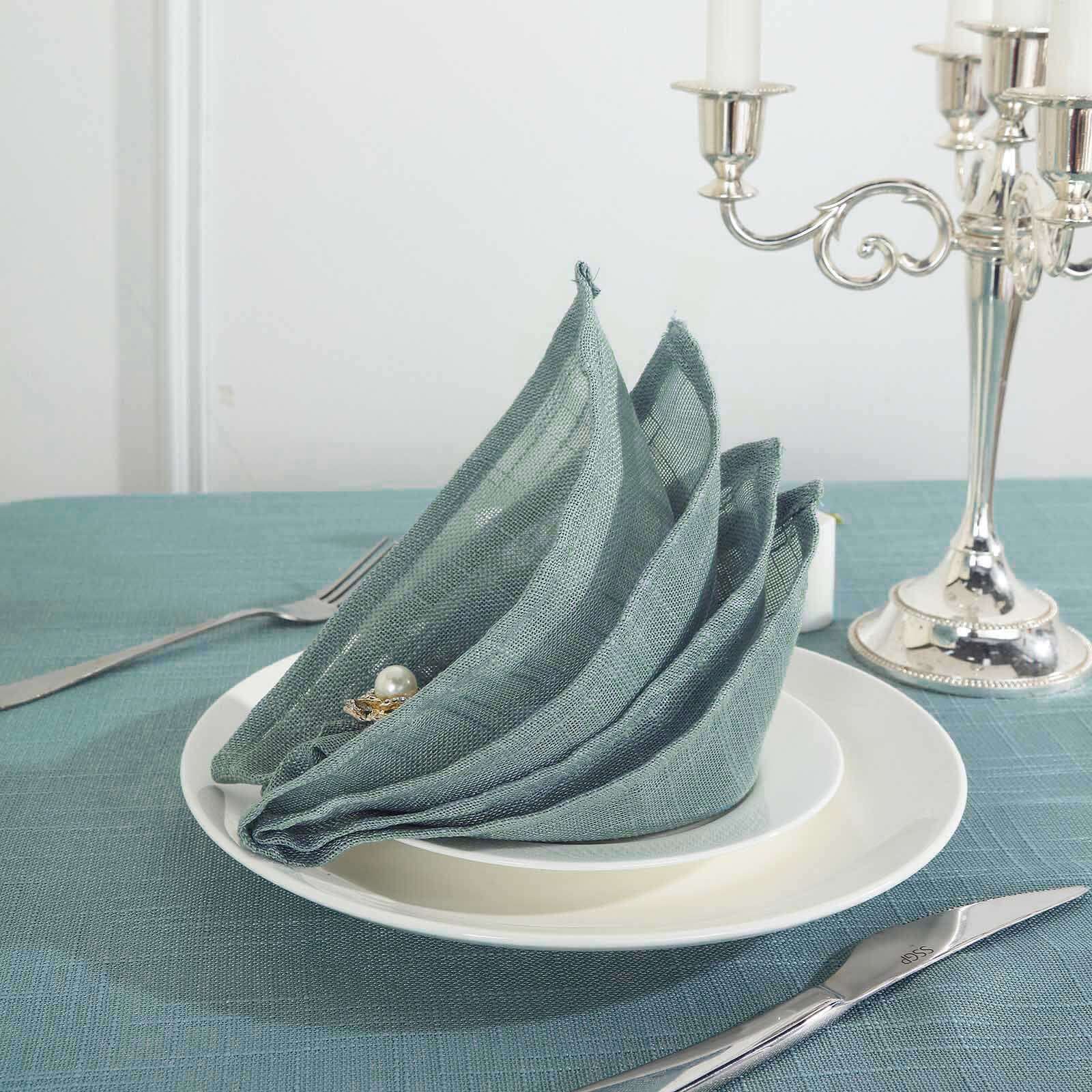 5 Pack Faux Linen 20"x20" Napkins Dusty Blue - Slubby Textured & Wrinkle Resistant Cloth Napkins