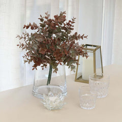 3 Pack 13" Frosted Green Red Artificial Farmhouse Eucalyptus Leaf Stems, Plastic Foliage Plants