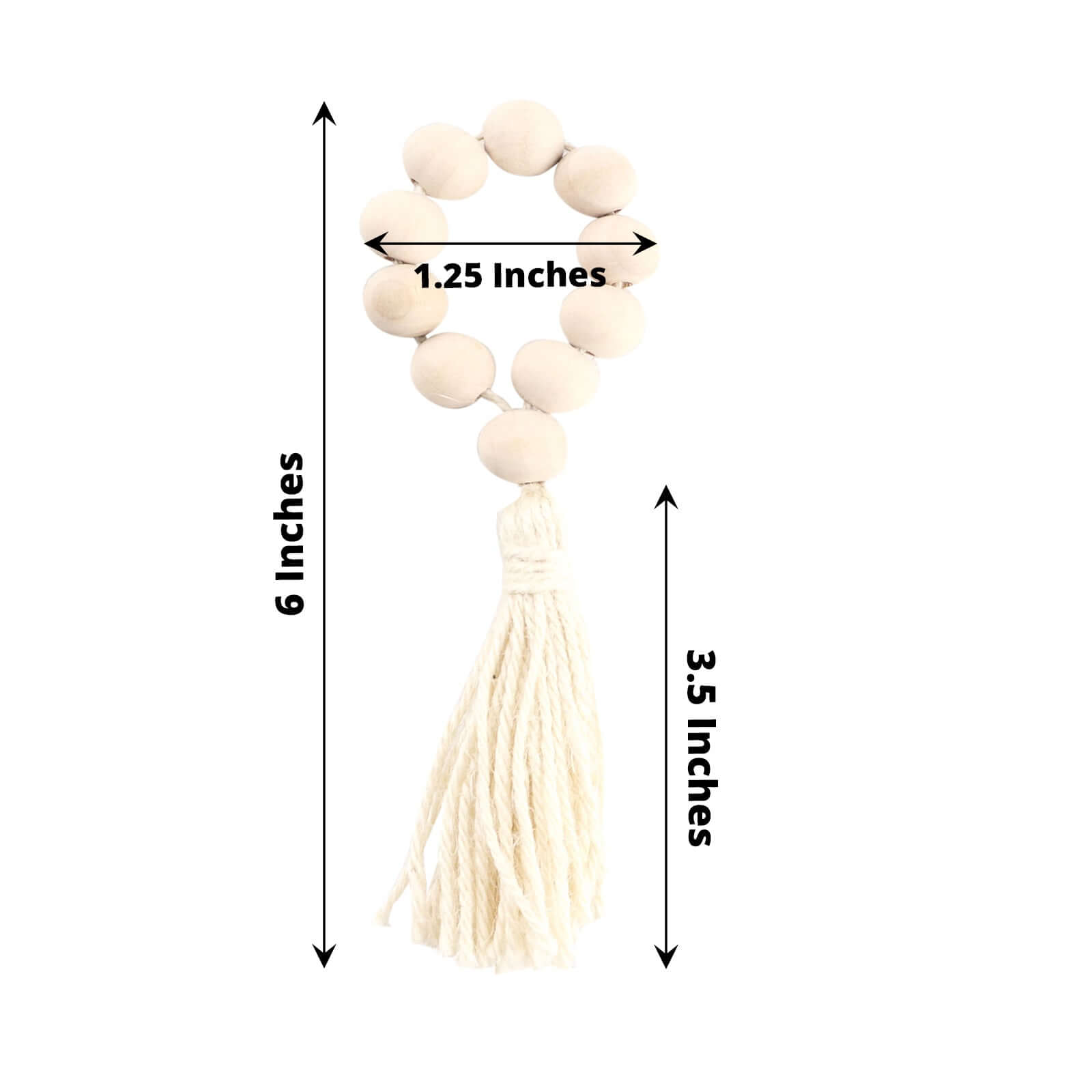 4 Pack 6" Cream Rustic Boho Chic Wood Bead Napkin Rings With Tassels, Farmhouse Country Napkin Holders