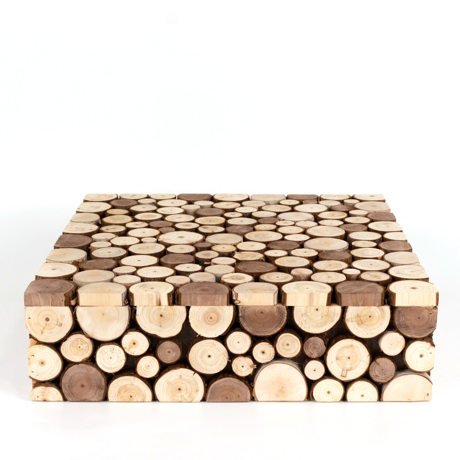 Wooden Cake Stand 18"x18" Square Design Rustic Natural Slices - Farmhouse Display Box Pedestal Riser