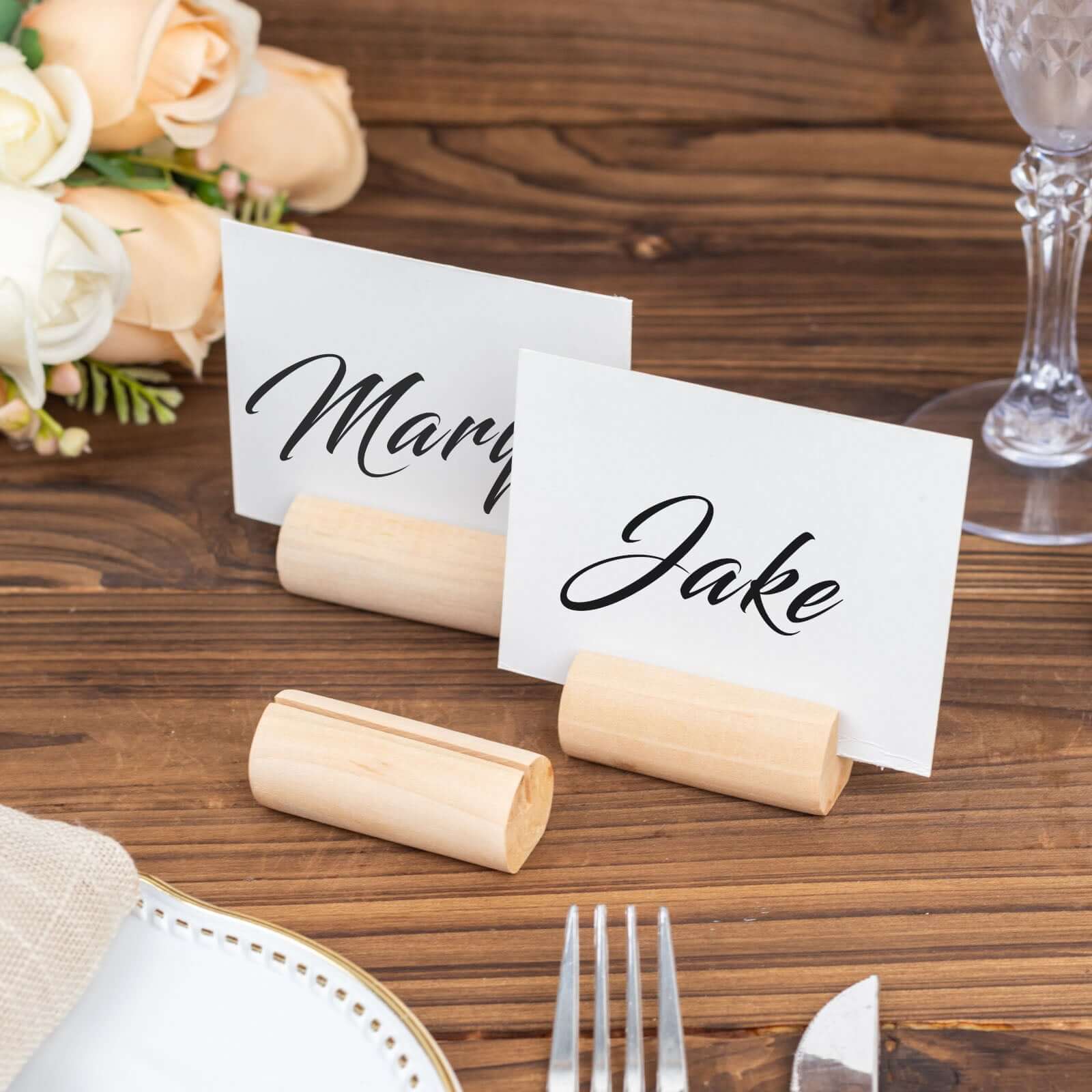 10-Pack Wooden Place Card Holders Farmhouse Cylindrical Design Natural - Rustic Table Number Stands 2"