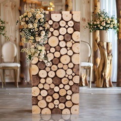 24" Natural Wooden Slices Pillar Prop Pedestal Stand, Rustic Farmhouse Wood Riser Rectangular Plant Stand