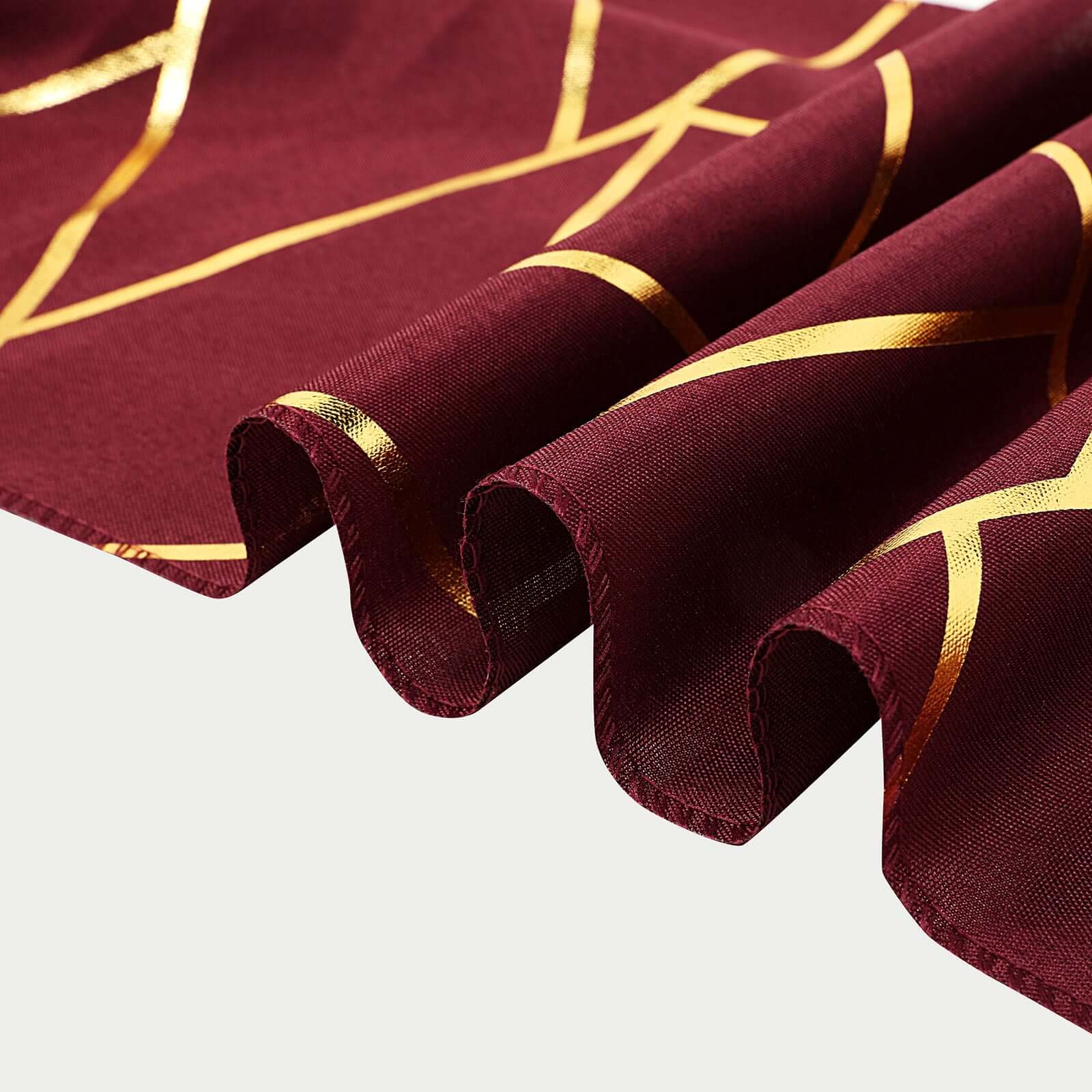 Polyester 9ft Table Runner Burgundy with Gold Foil Modern Geometric Accent