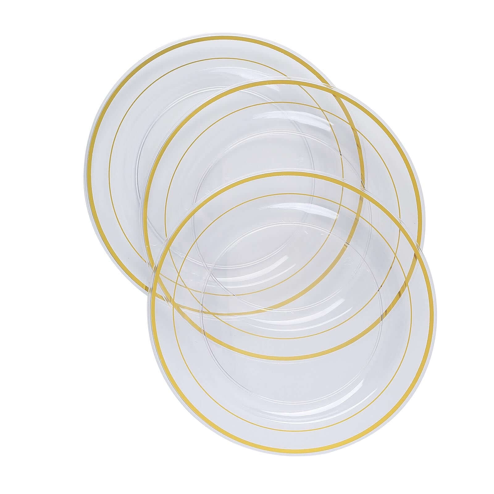 10-Pack Plastic Dessert Plates Clear with Très Chic Gold Rim - Disposable Plates for Parties 8"