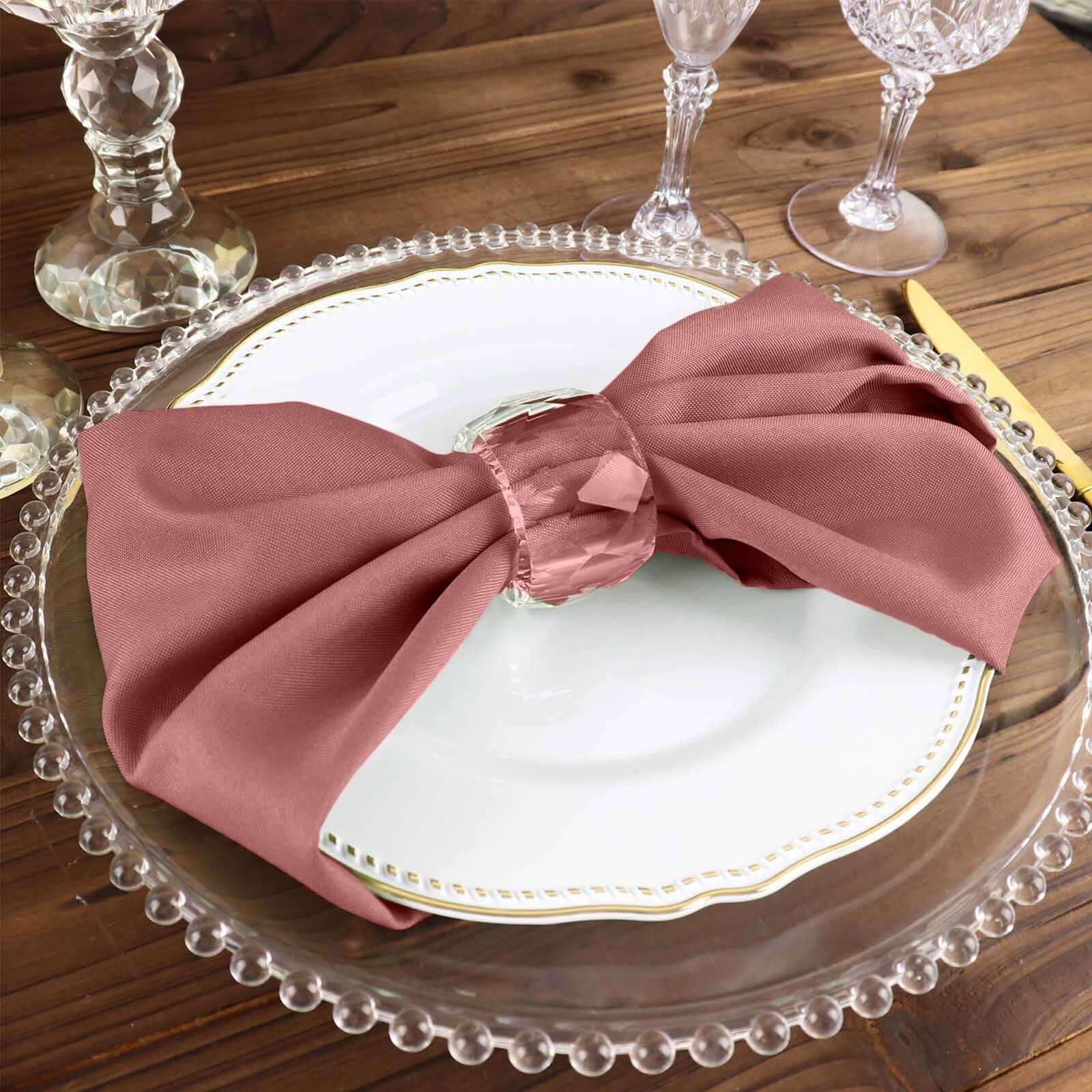 5 Pack Cinnamon Rose Seamless Cloth Dinner Napkins, Wrinkle Resistant Linen 17"x17"