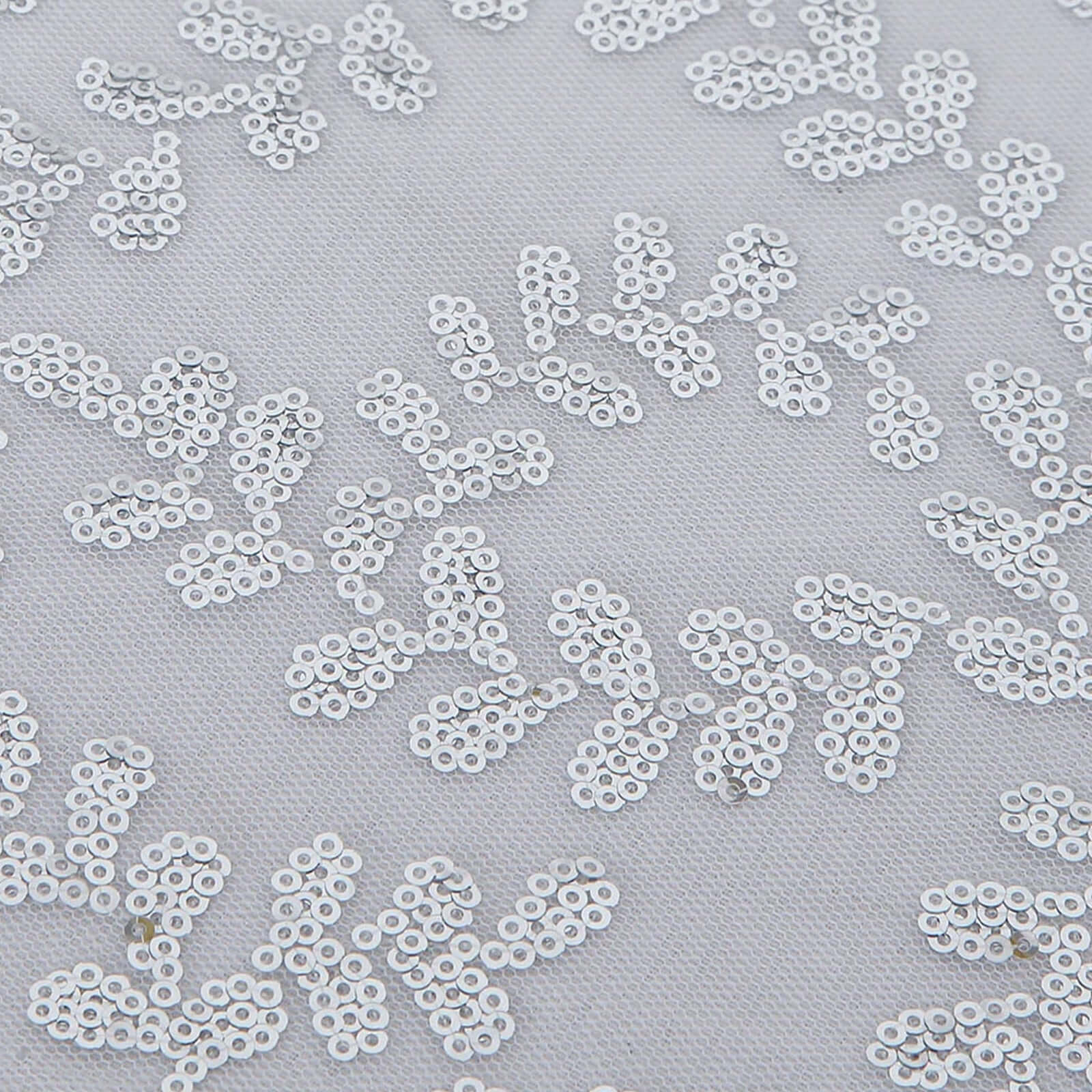 Tulle 90"x156" Rectangle Tablecloth Silver - Sequin Leaf Embroidered Table Cover