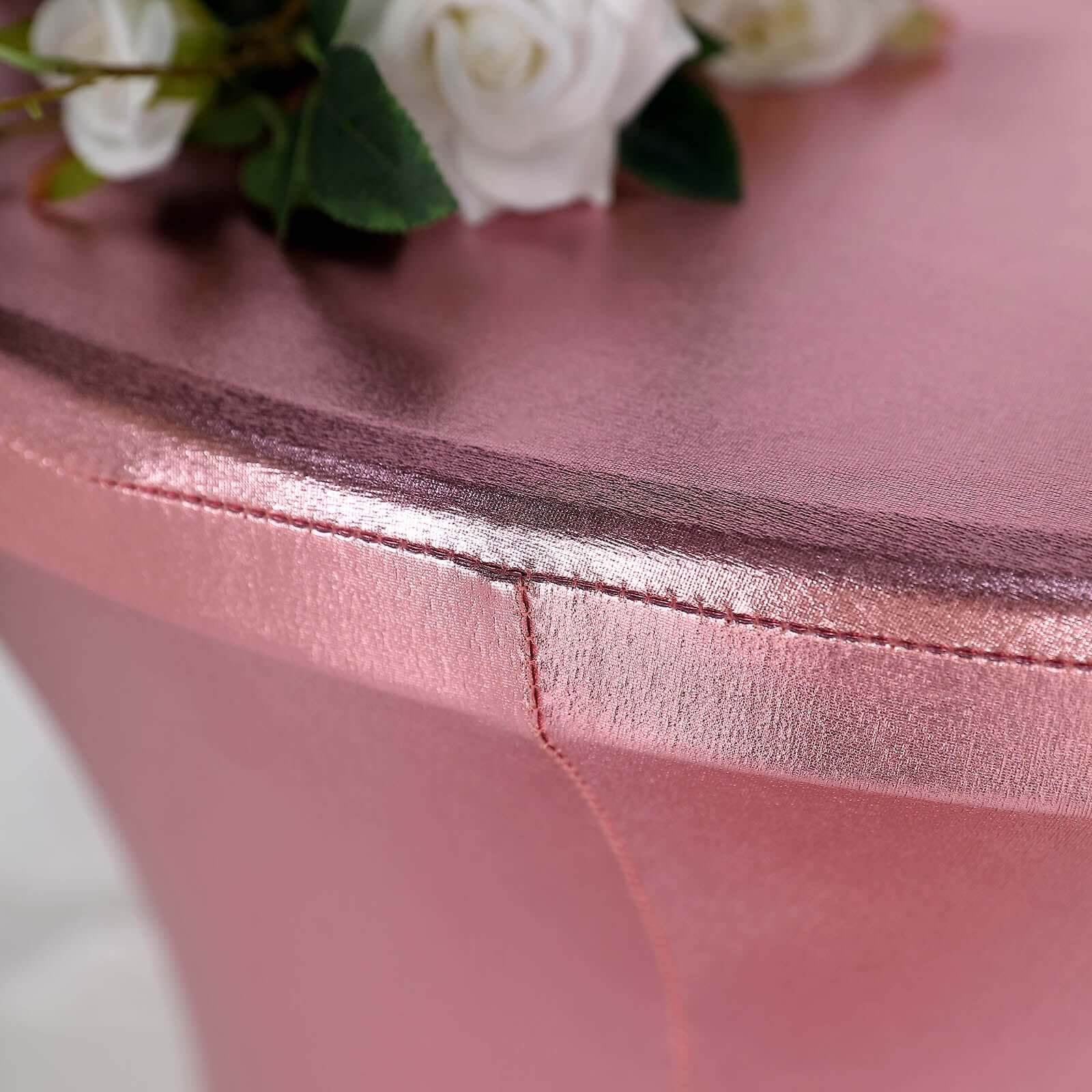 Metallic Spandex 32" Fitted Round Cocktail Table Cover Rose Gold Highboy Tablecloth - Stretch Fit & Water-Resistant