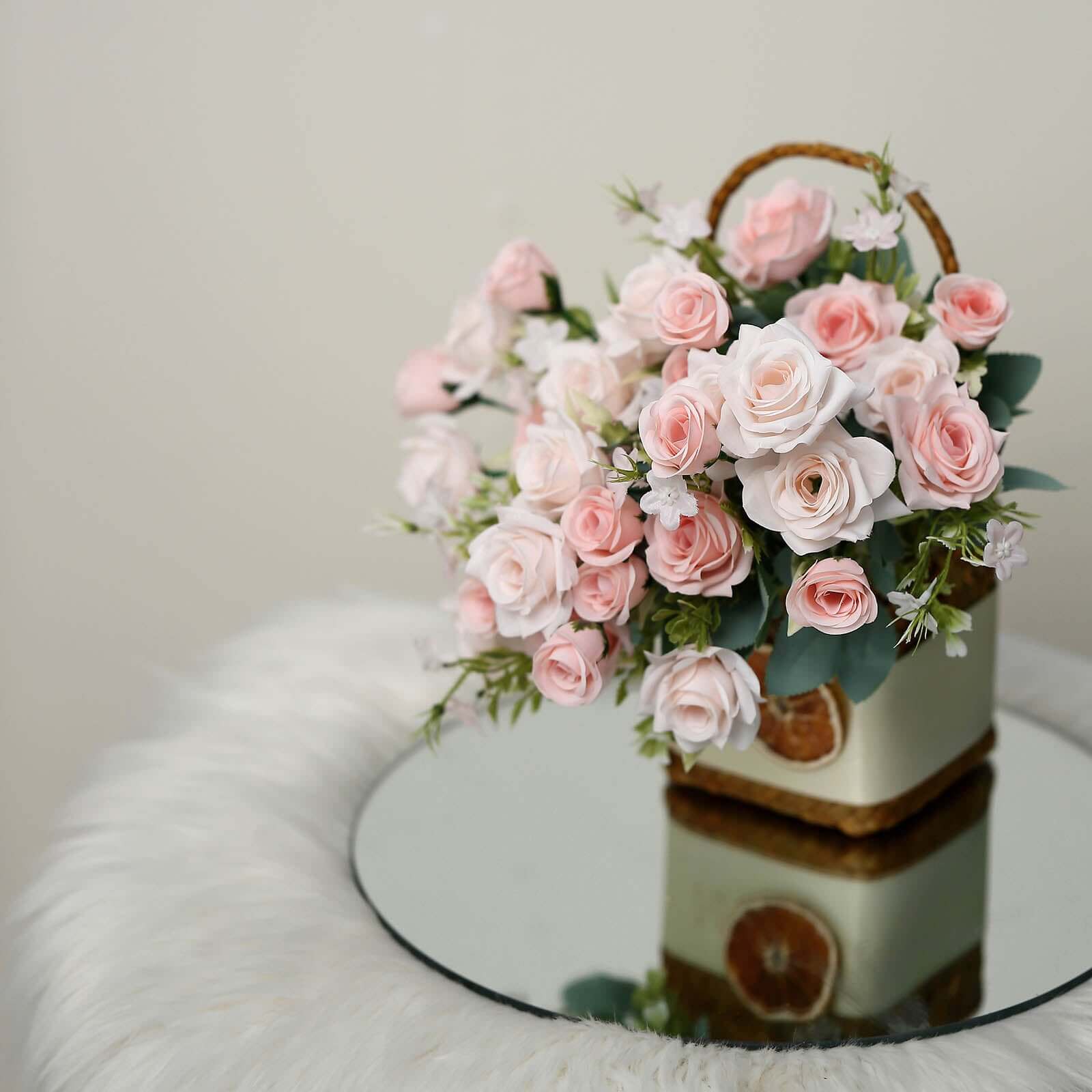 4 Bushes 12" Blush Real Touch Artificial Silk Rose Flower Bouquet, Faux Bridal Flowers