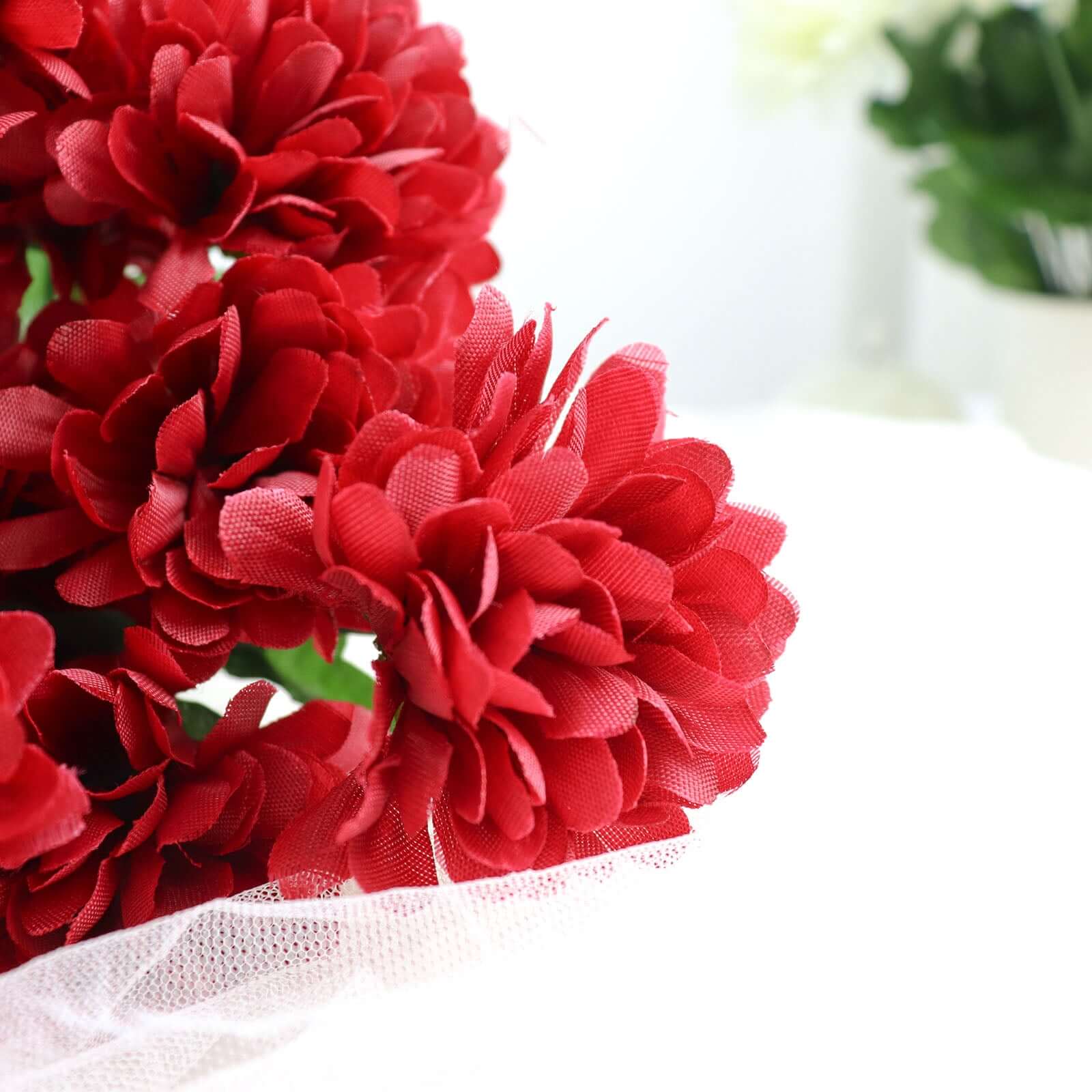 12 Bushes Burgundy Artificial Silk Chrysanthemum Flower Bouquets