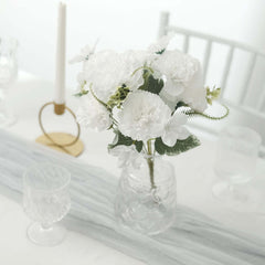 3 Pack 14" White Artificial Silk Carnation Flower Arrangements, Faux Floral Bouquets Bushes