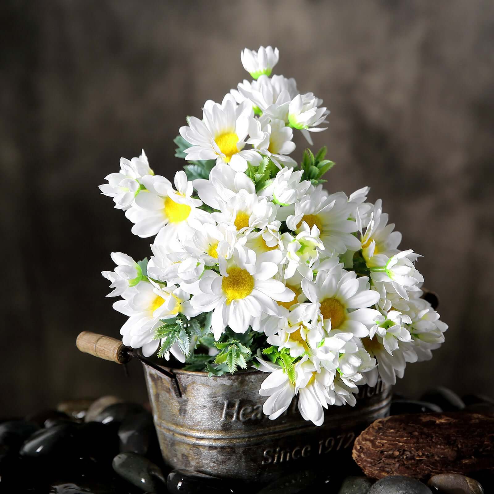4 Bushes 11" White Artificial Silk Daisy Flower Bouquet Branches