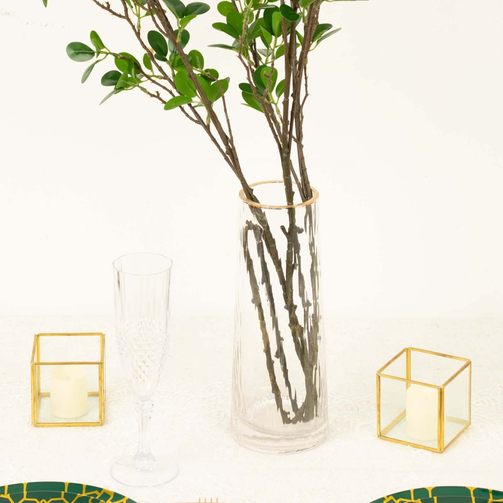 3 Pack 43" Artificial Green Petal Branches Leaf Spray, Faux Leaf Branches