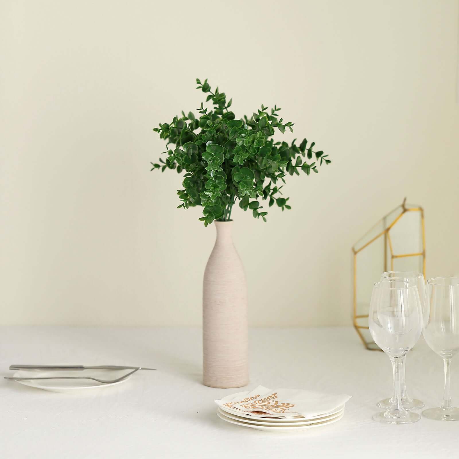 3 Stems 13" Artificial Eucalyptus Bush, Faux Greenery Bouquet Plants