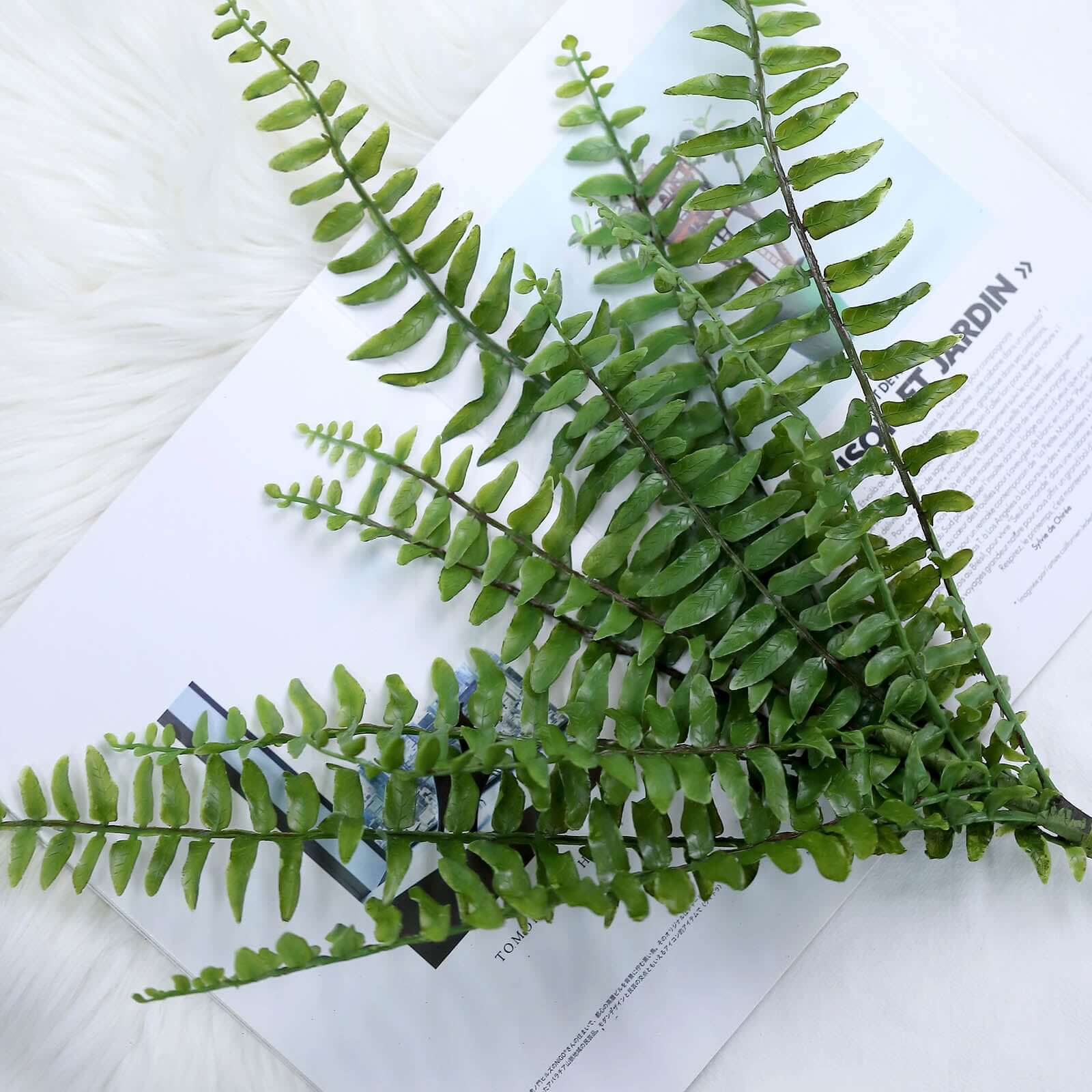 20" Artificial Boston Fern Green Leaf Plant, Premium Real Touch Indoor Spray