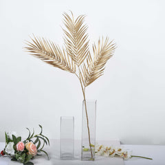 2 Stems Artificial Palm Leaf Branch Metallic Gold - Tropical Faux Stems Vase Filler Floral Backdrop Table Decor 32"