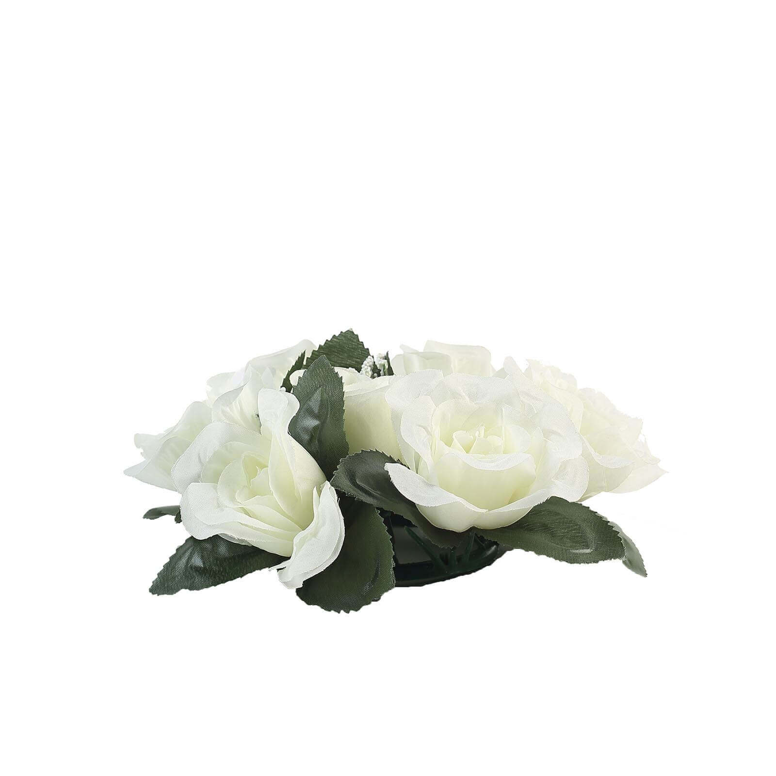 4 Pack 3" Ivory Artificial Silk Rose Flower Candle Ring Wreaths