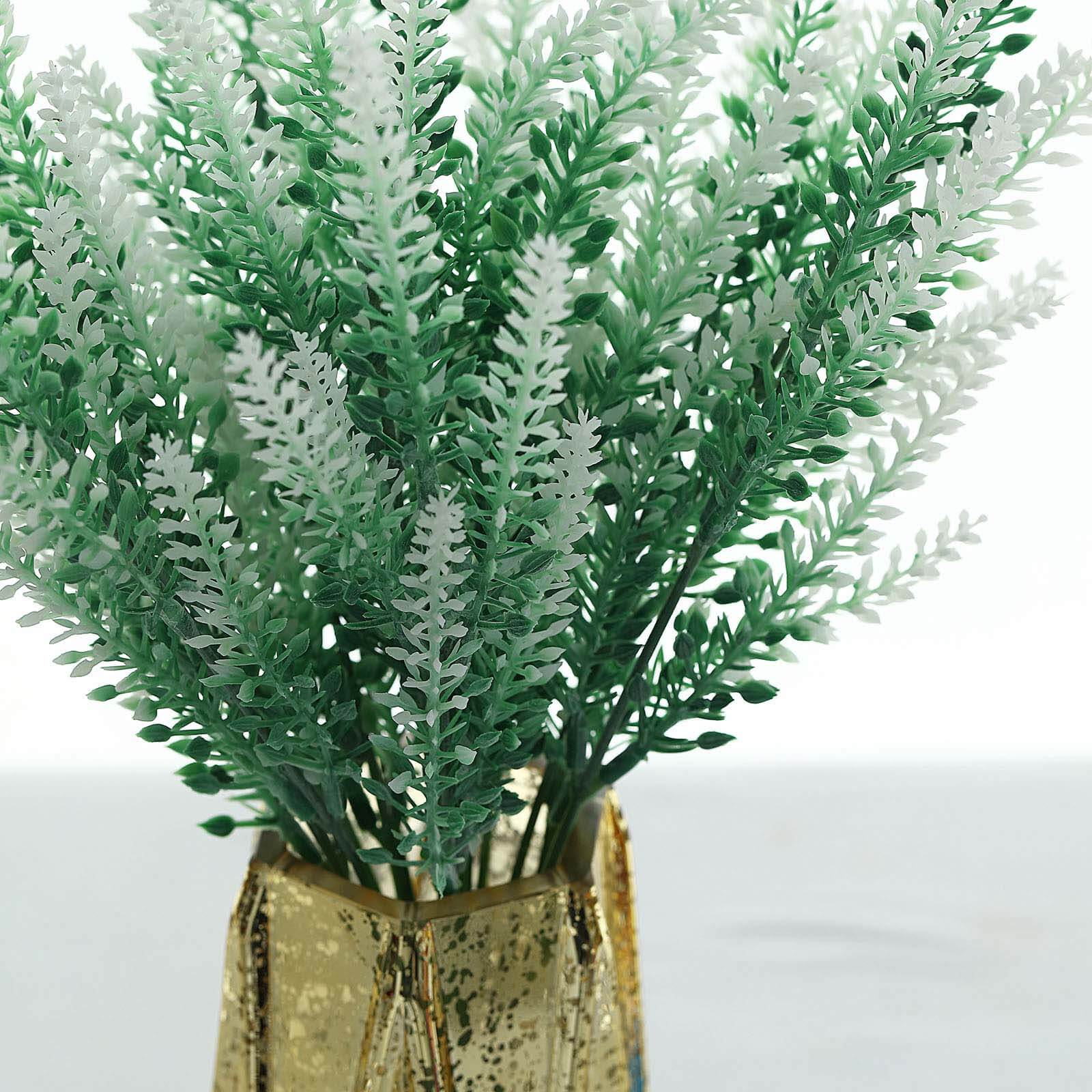4 Bushes 14" Green White Artificial Lavender Flower Plant Stems Greenery