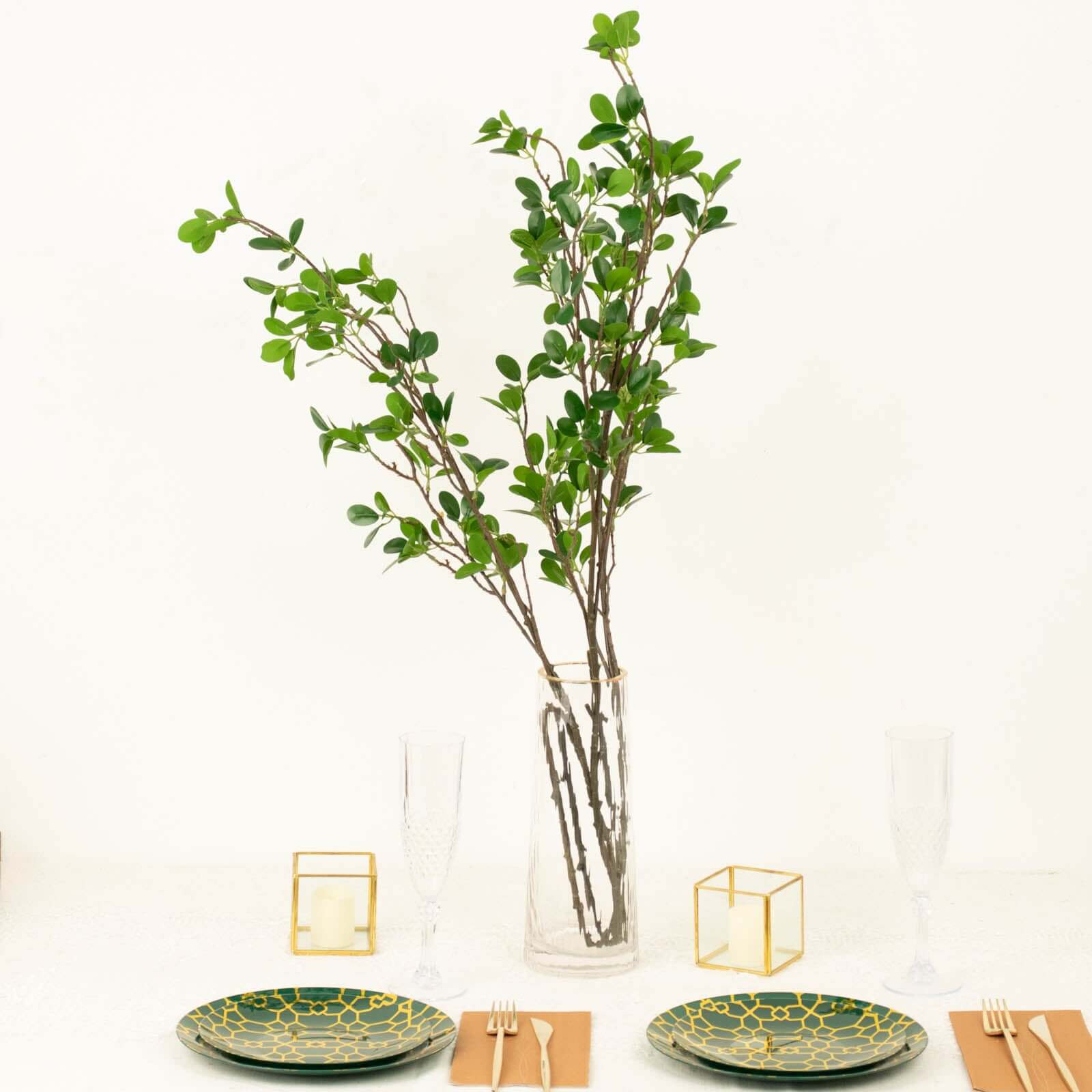 3 Pack 43" Artificial Green Petal Branches Leaf Spray, Faux Leaf Branches