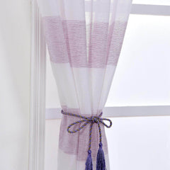 2 Pack White Lavender Lilac Cabana Print Faux Linen Curtain Panels With Chrome Grommet - 52"x108"