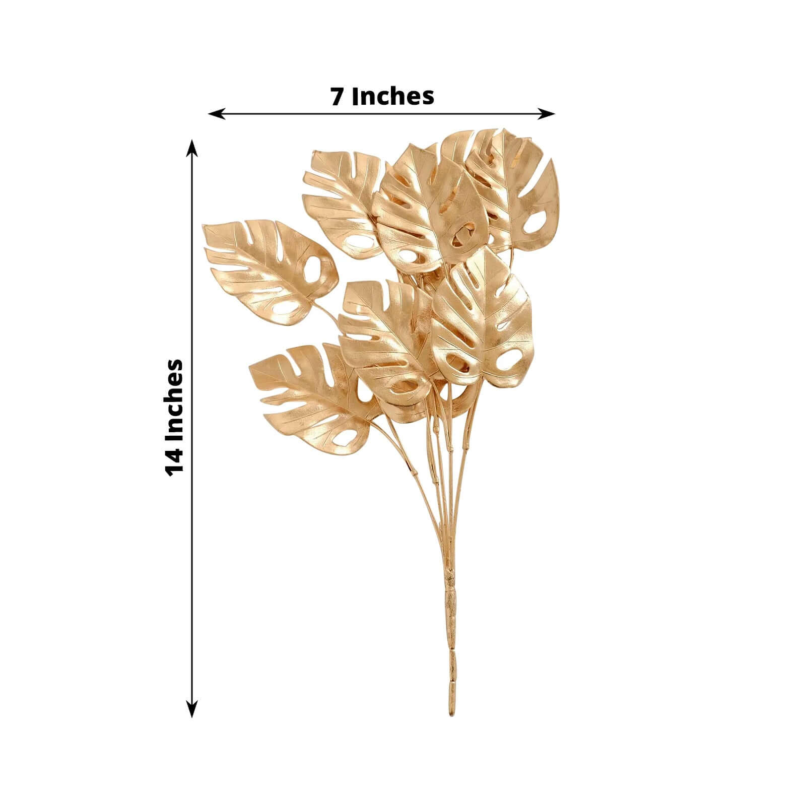 4-Pack Artificial Monstera Leaves Bushes Metallic Gold - Chic Faux Palm Leaf Decor Vase Filler for Hawaiian Jungle Tropical Themed Weddings Parties & Events 14"