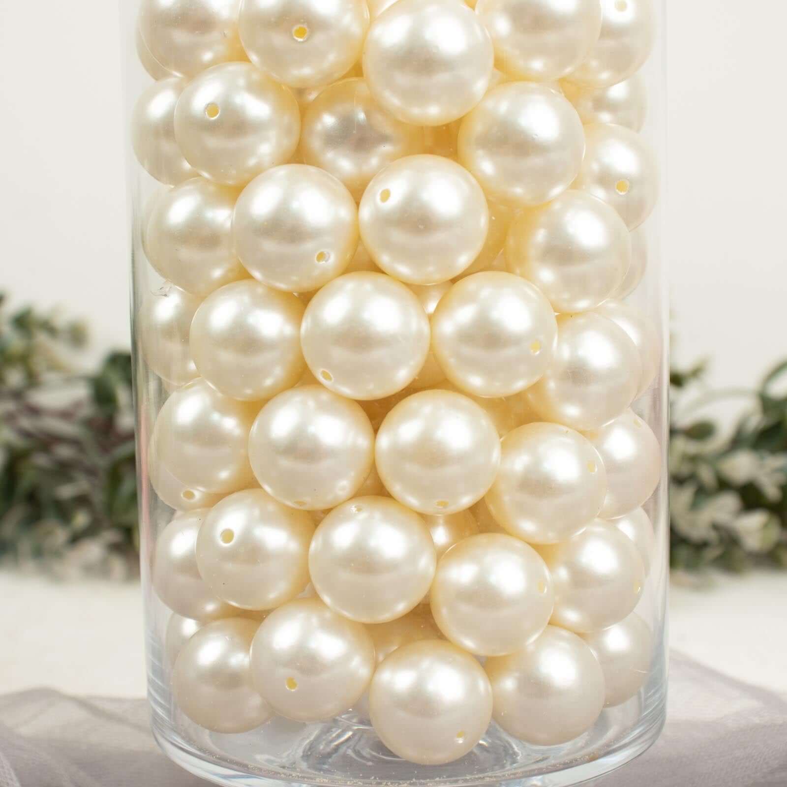 120-Pack Faux Craft Pearl Beads Ivory - Glossy Beads with Holes for Vase Filler Jewelry Making Bridal Accessories & Event Decor 20mm
