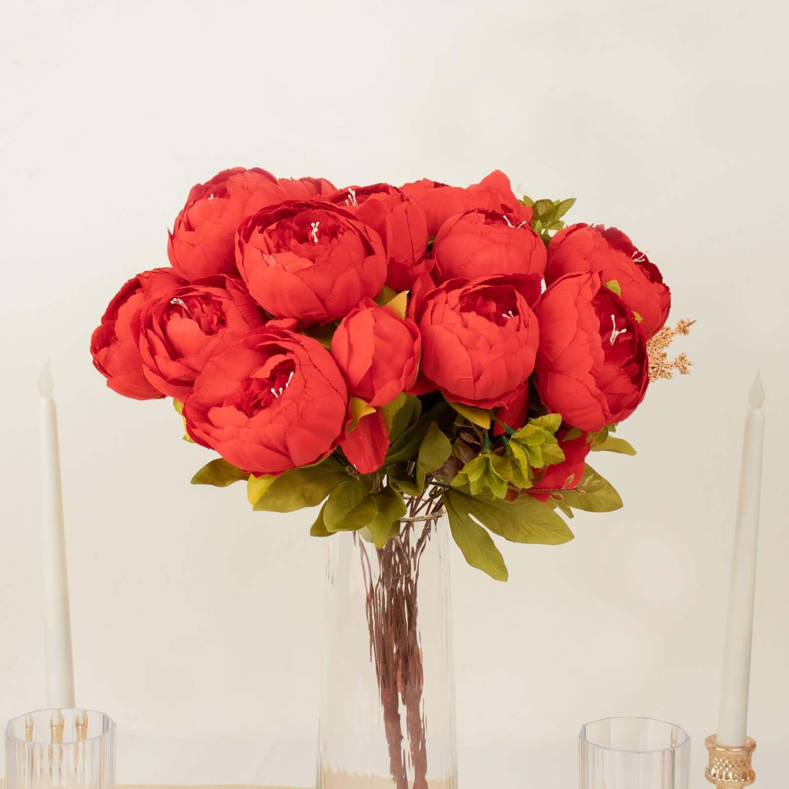 2 Pack 19" Red Artificial Peony Flower Wedding Bouquets, Faux Silk Flower Arrangements
