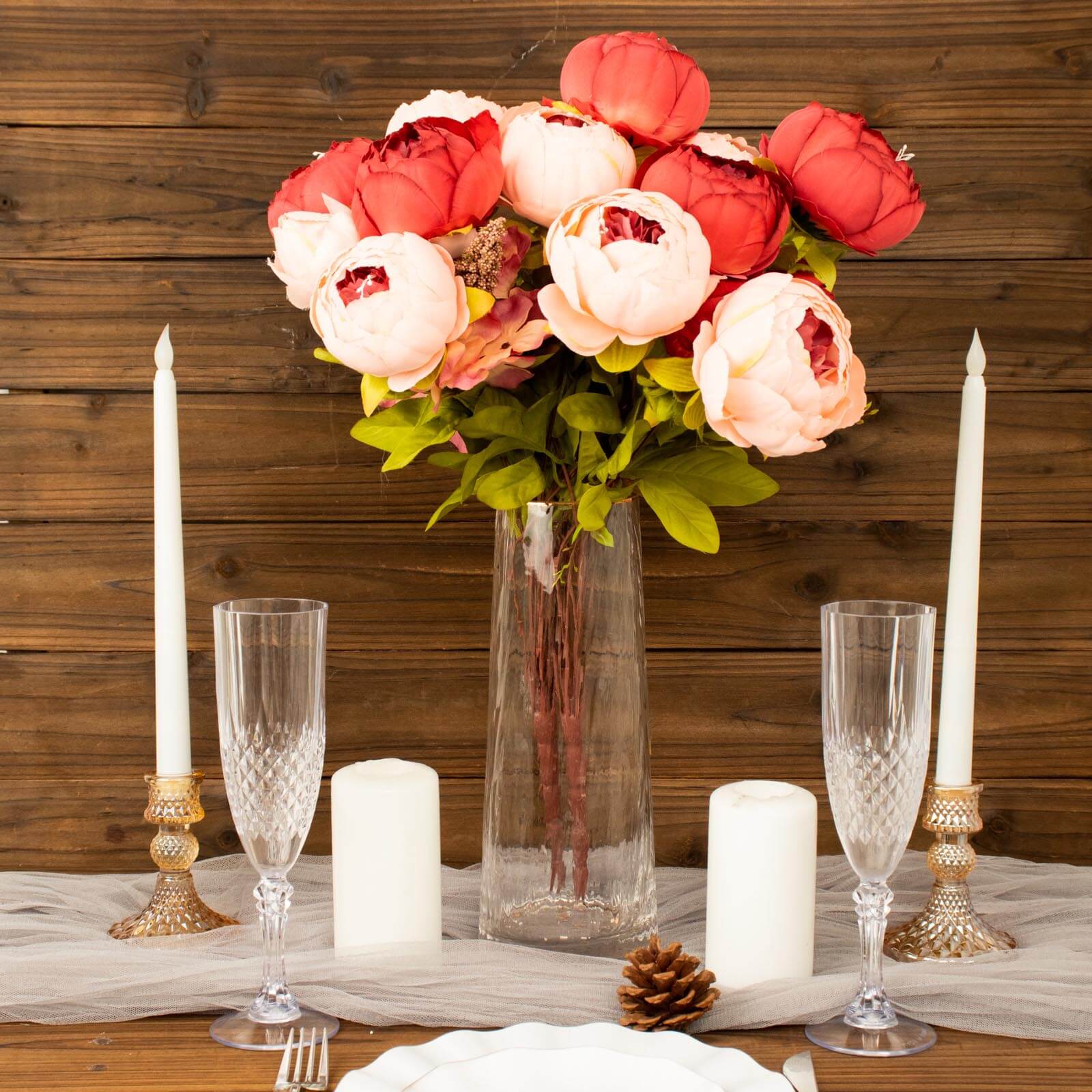 2 Pack 19" Burgundy Dusty Rose Artificial Peony Flower Wedding Bouquets, Faux Silk Flower Arrangements