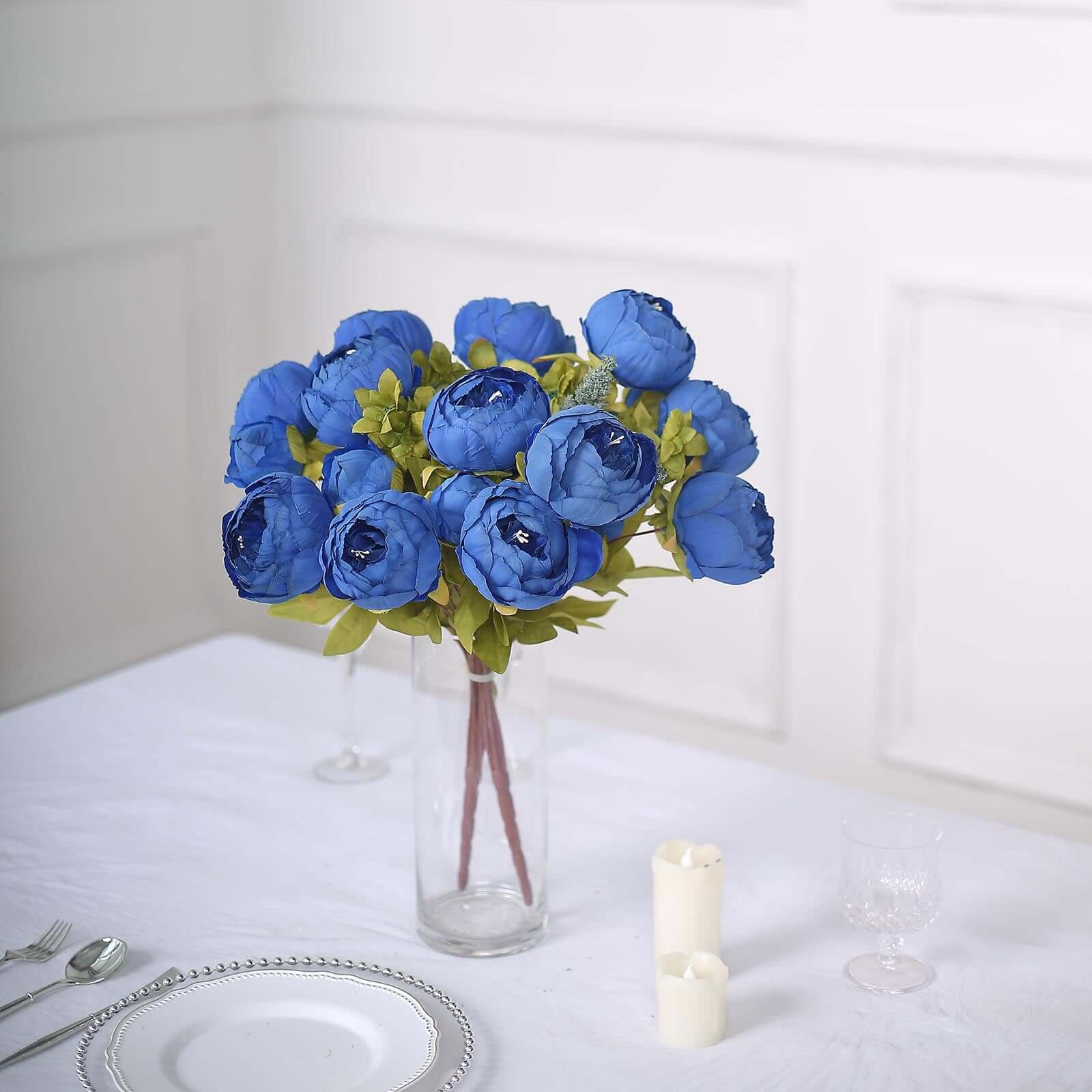 2 Pack 19" Royal Blue Artificial Peony Flower Wedding Bouquets, Faux Silk Flower Arrangements