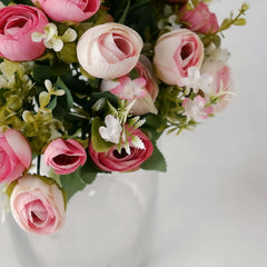 4 Pack 12" Artificial Pink Ranunculus Silk Flower Bridal Bouquets, Faux Buttercup Floral Arrangement