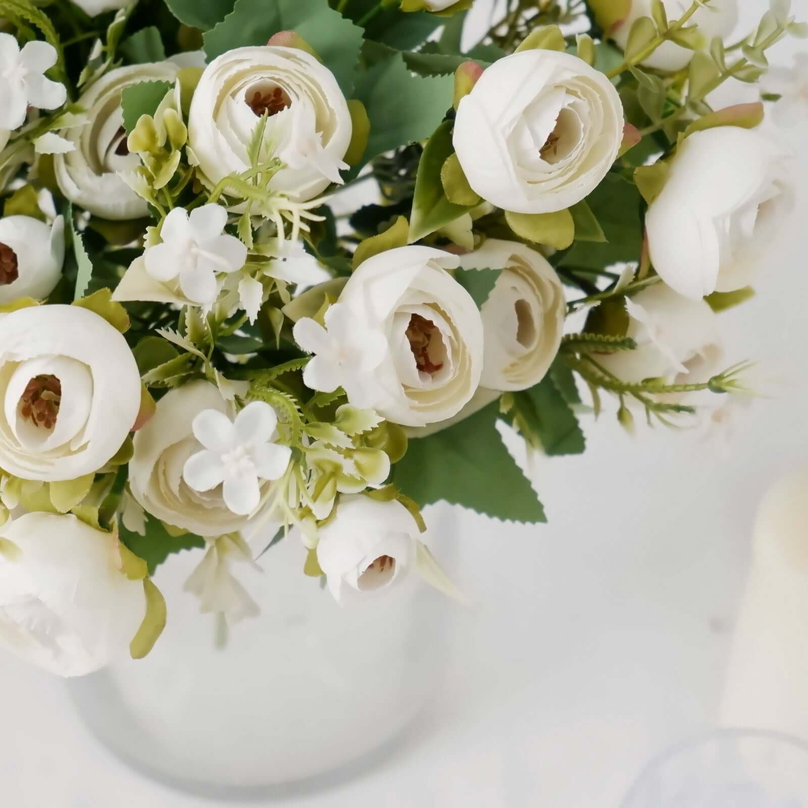 4 Pack 12" Artificial Ivory Ranunculus Silk Flower Bridal Bouquets, Faux Buttercup Floral Arrangement