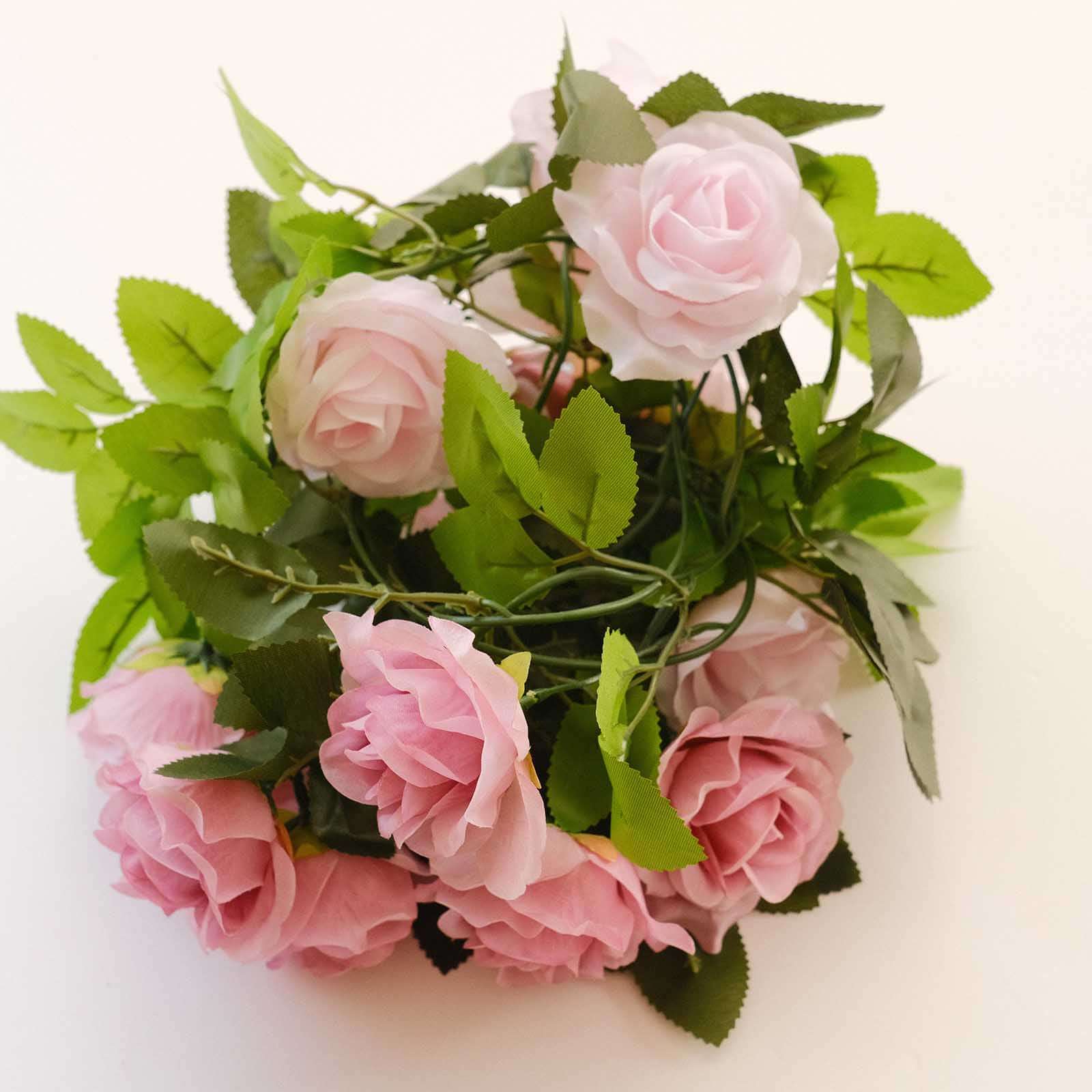 2 Pack 7ft Blush Dusty Rose Artificial Silk Flower Garland Mini Rose Vines with 26 Flower Heads