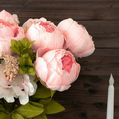 2 Pack 19" Pink Artificial Peony Flower Wedding Bouquets, Faux Silk Flower Arrangements