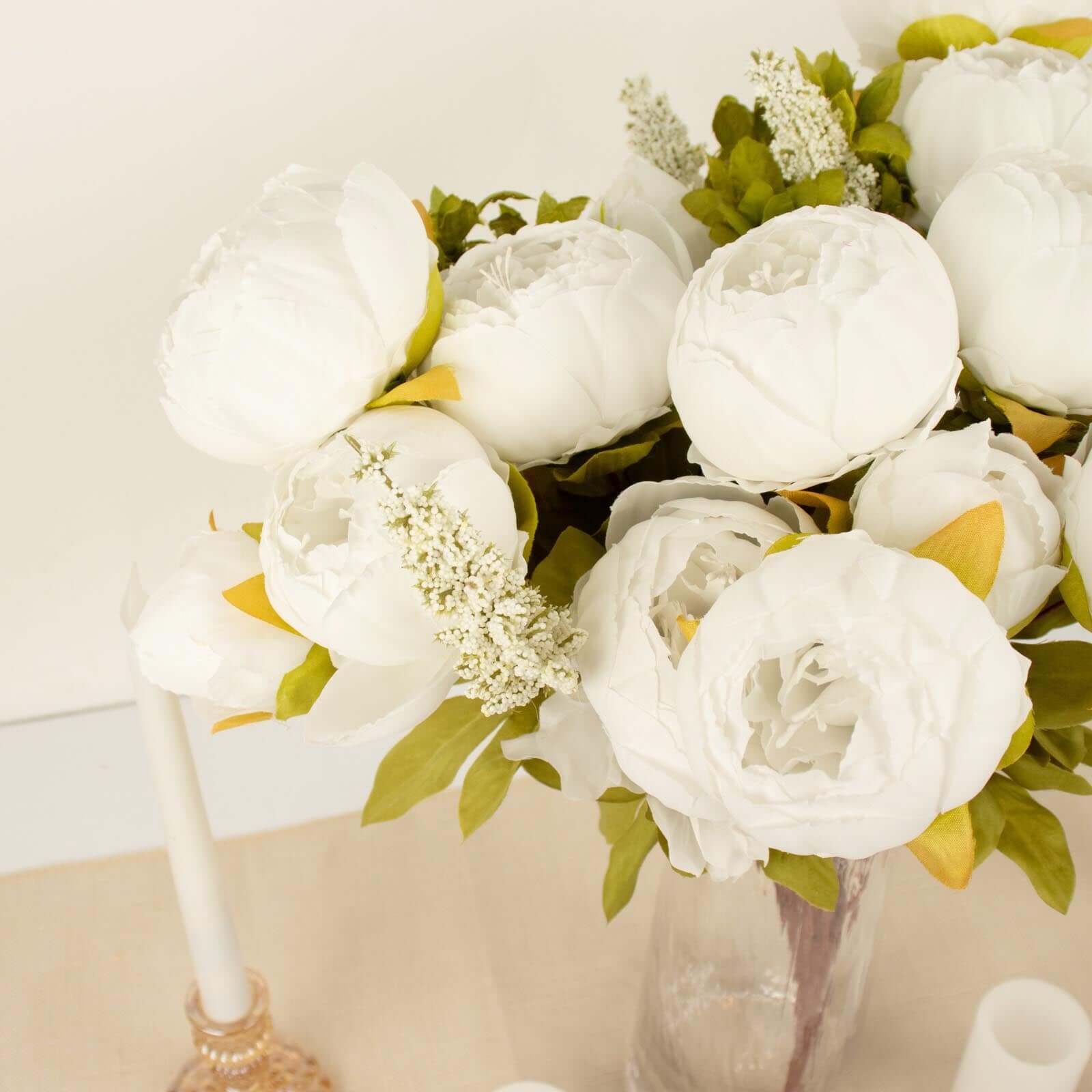 2 Pack 19" White Artificial Peony Flower Wedding Bouquets, Faux Silk Flower Arrangements